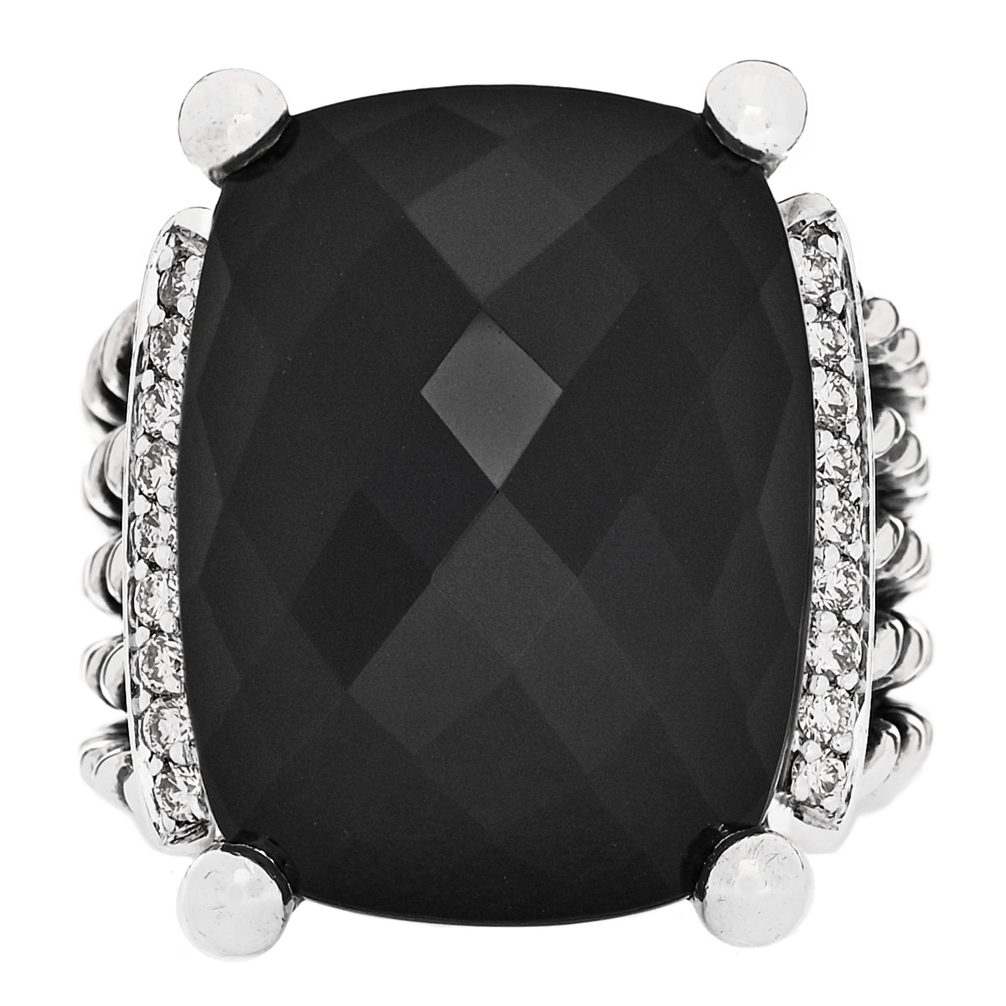 Sterling Silver Diamond Black Onyx 20mm Wheaton Ring 52 6