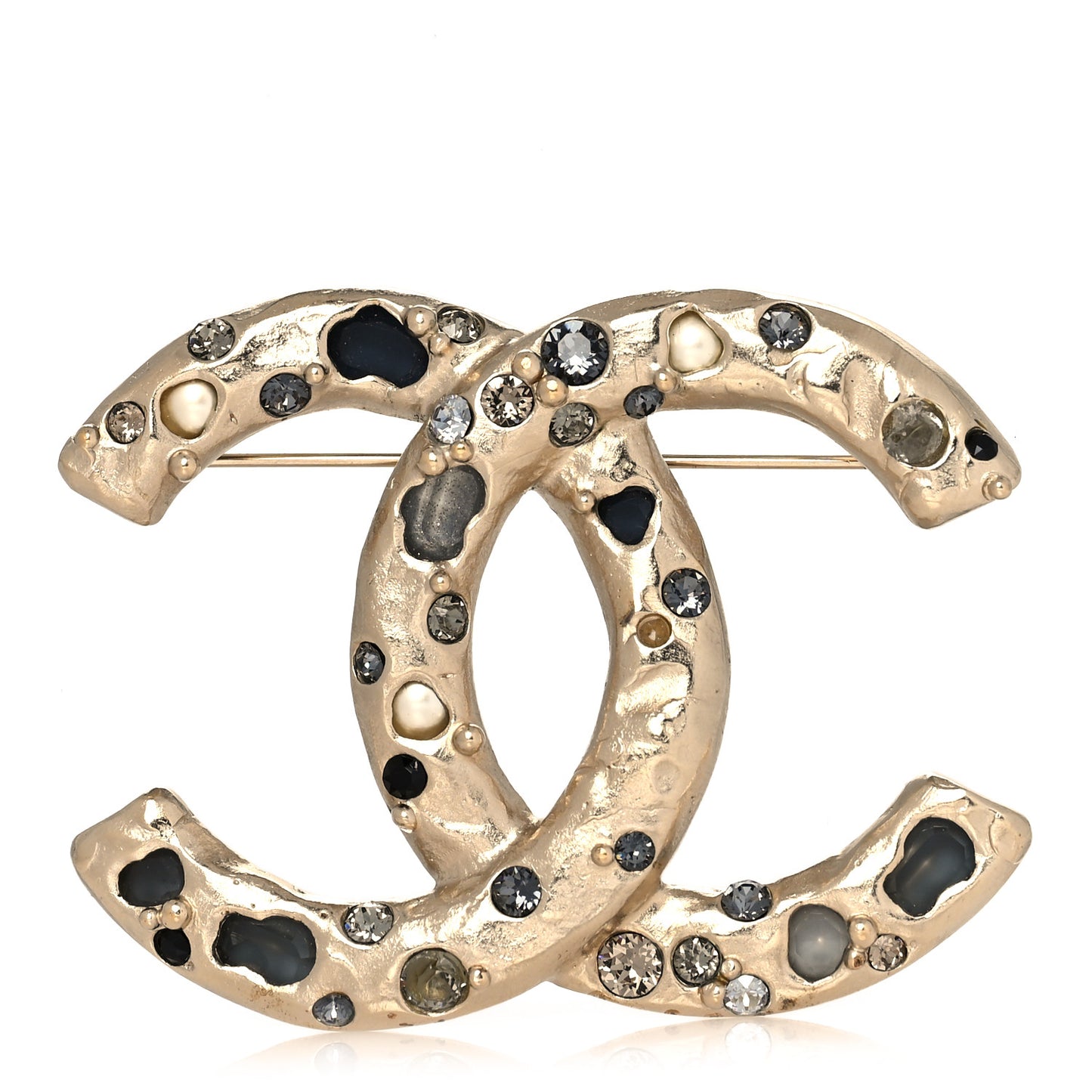 Metal Resin Crystal CC Brooch Gold