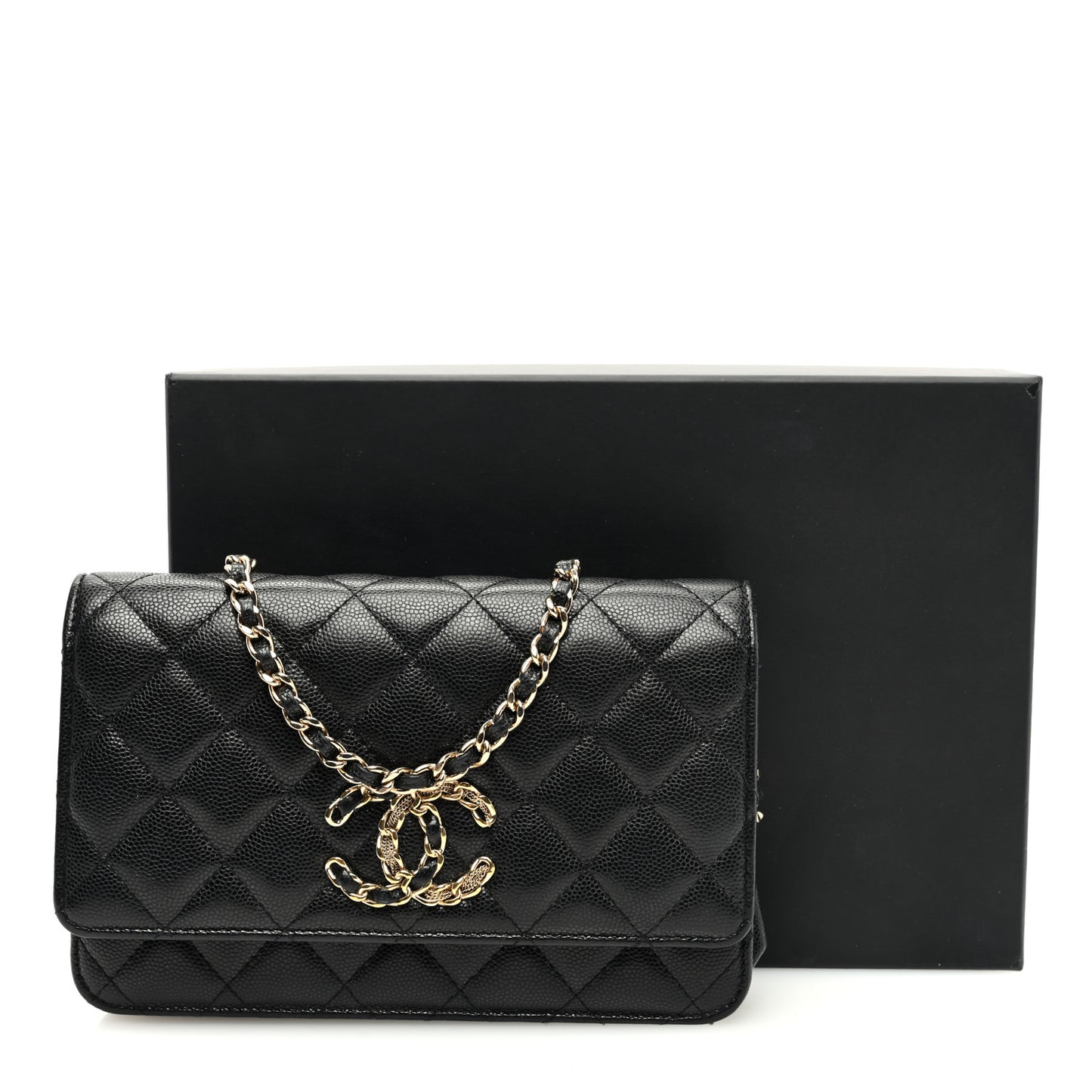 Caviar Quilted French New Wave Chain CC Wallet On Chain WOC Black