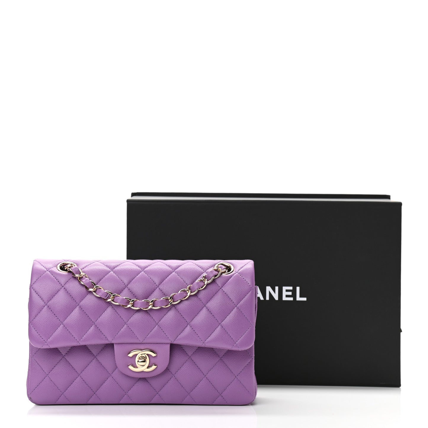 Caviar Quilted Small Double Flap Purple
