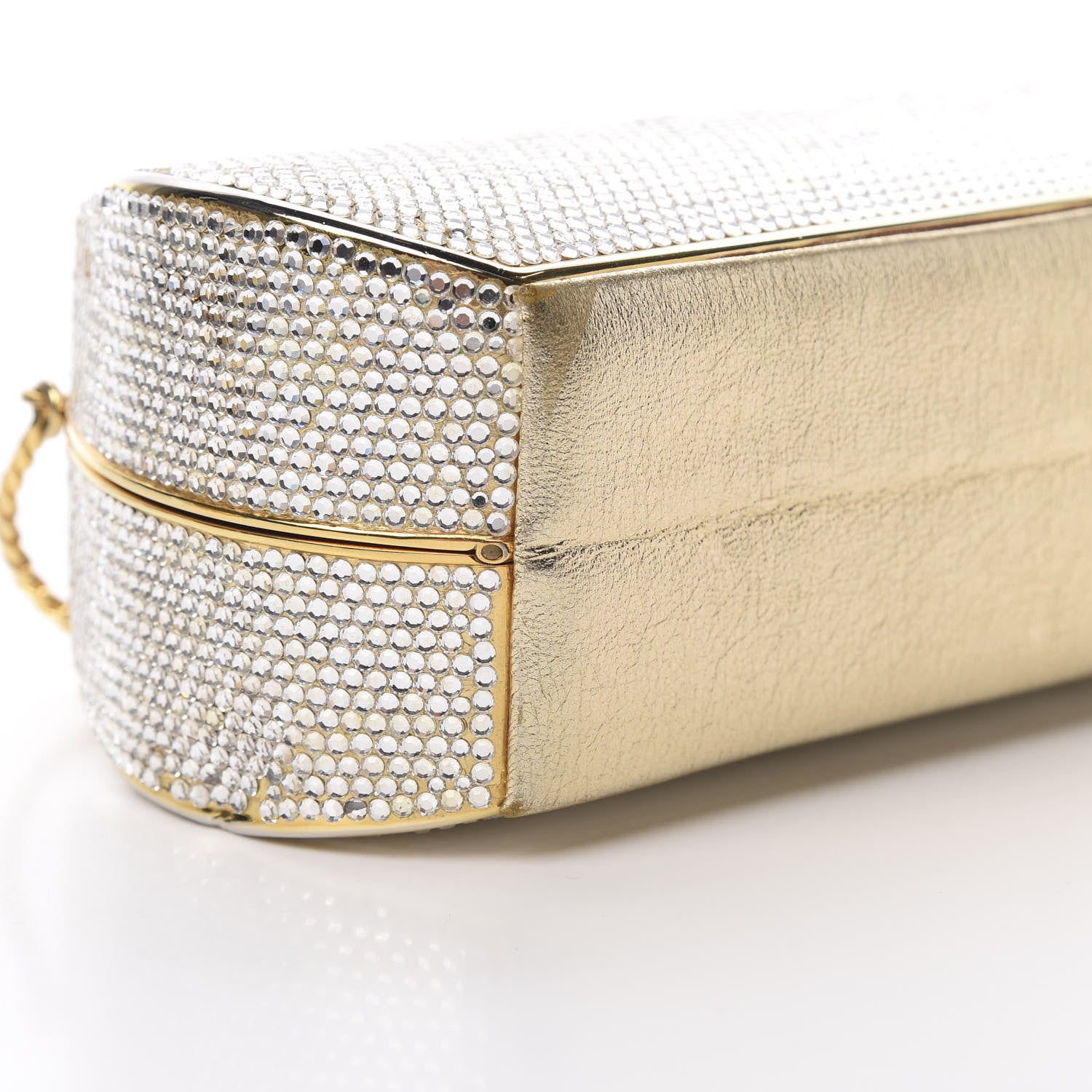 Judith Leiber Swarovski Crystal Minaudiere Clutch Gold Silver 10 of 19