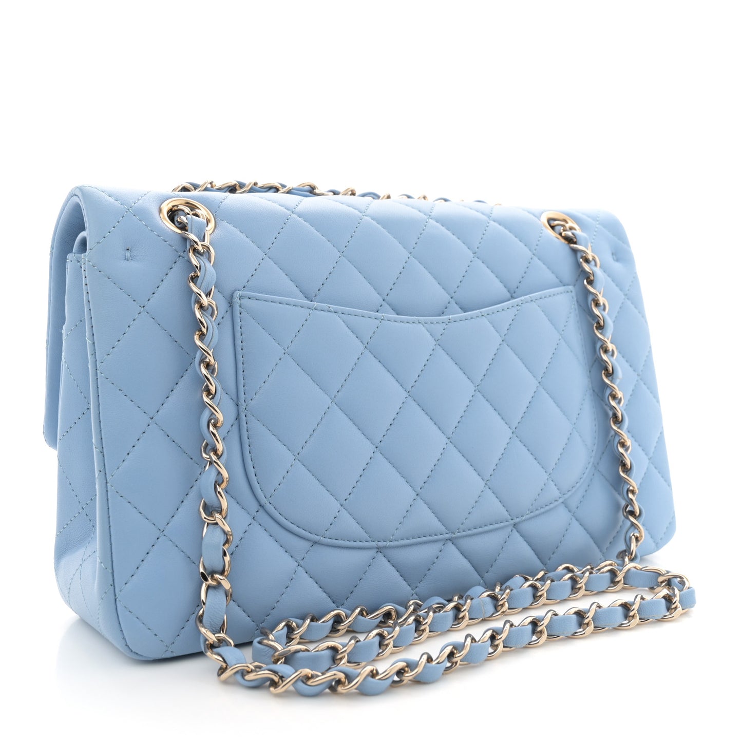 Lambskin Quilted Medium Double Flap Light Blue