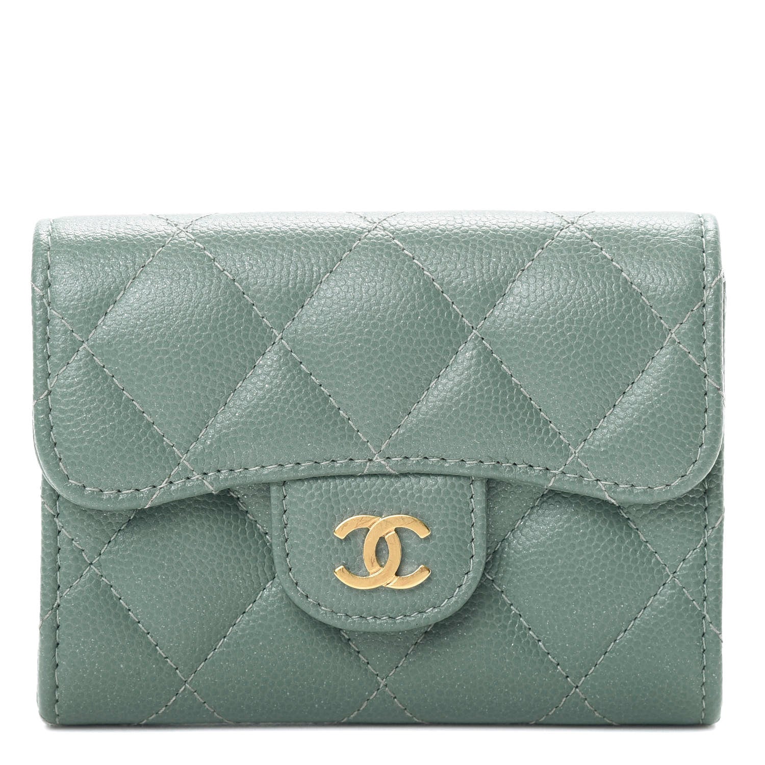Chanel Iridescent Caviar Quilted Flap Card Holder Wallet Light Blue 1 of 9