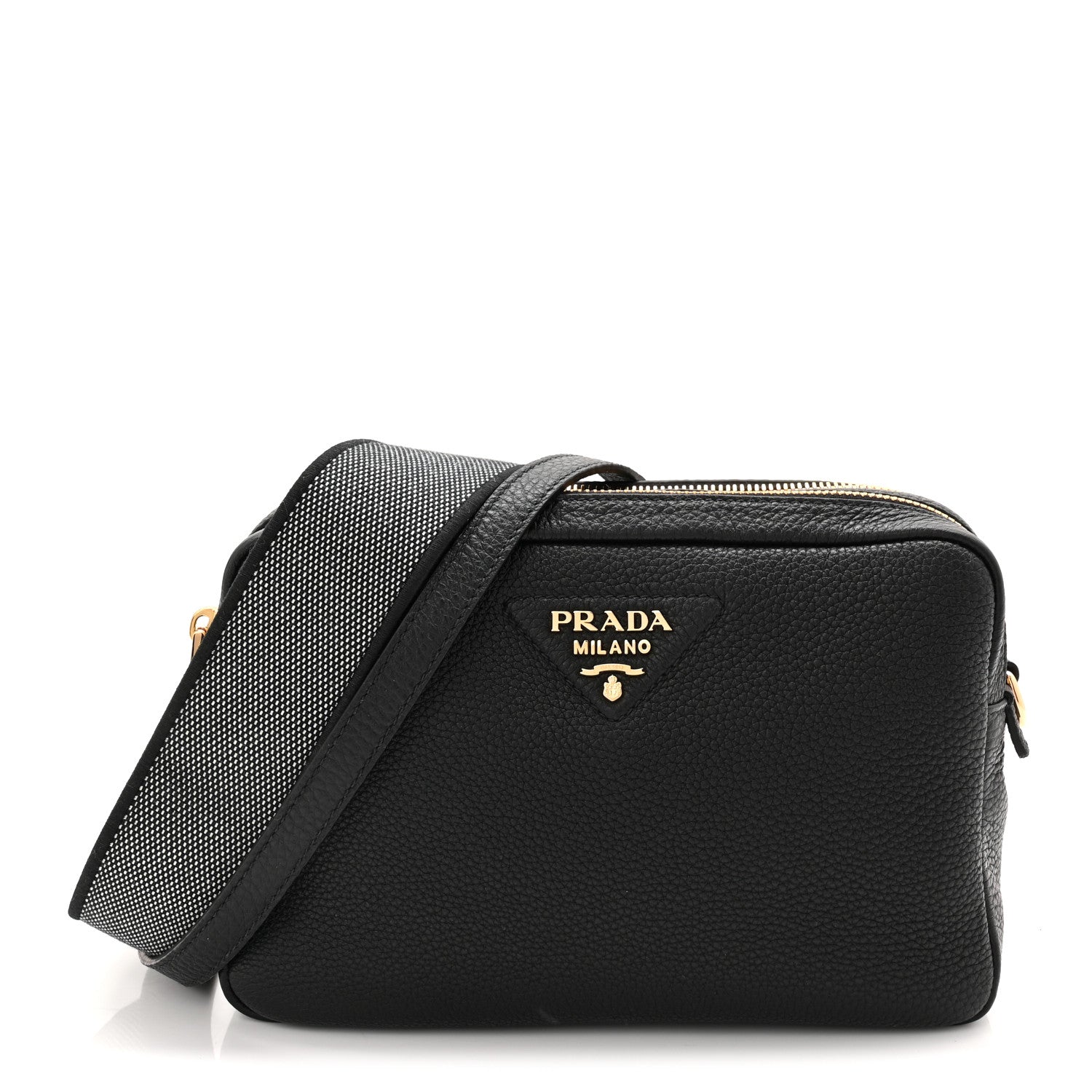 Prada Vitello Daino Soft Medium Double Zip Shoulder Bag Black