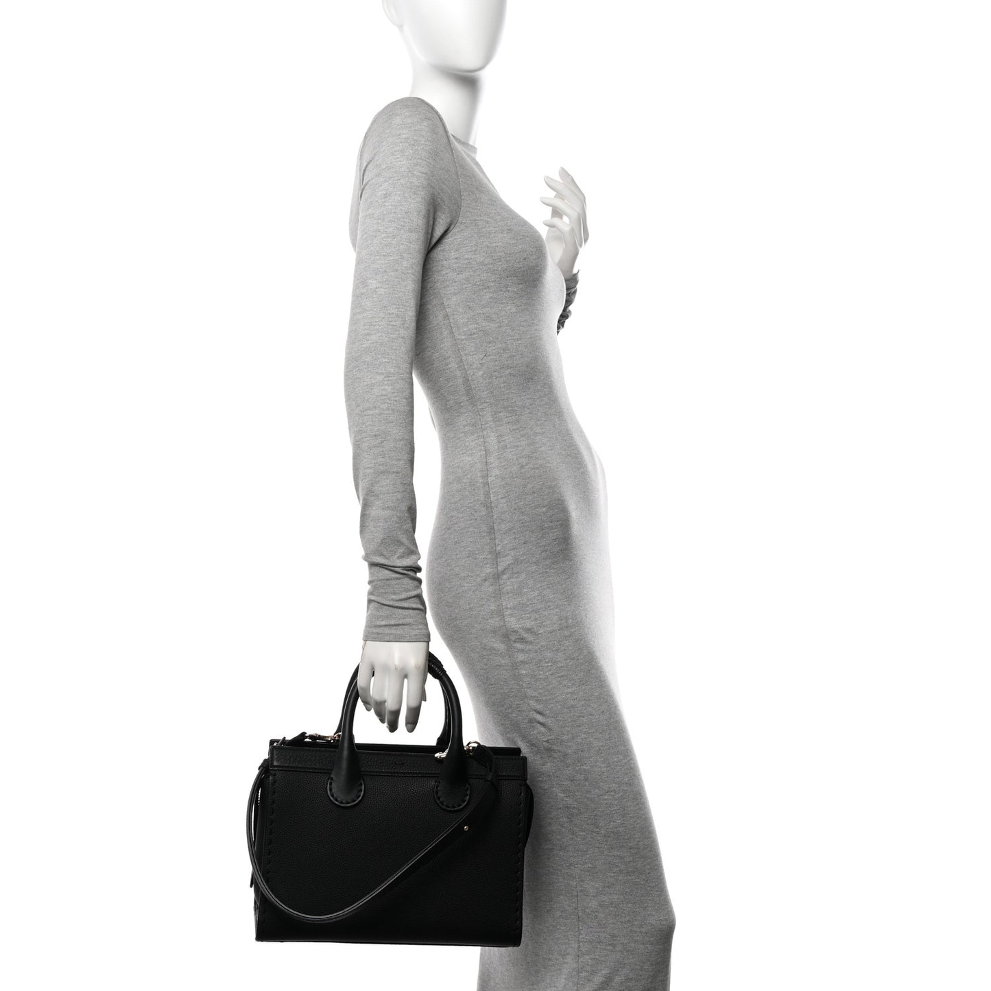 Grained Calfskin Small Edith Top Handle Bag Black
