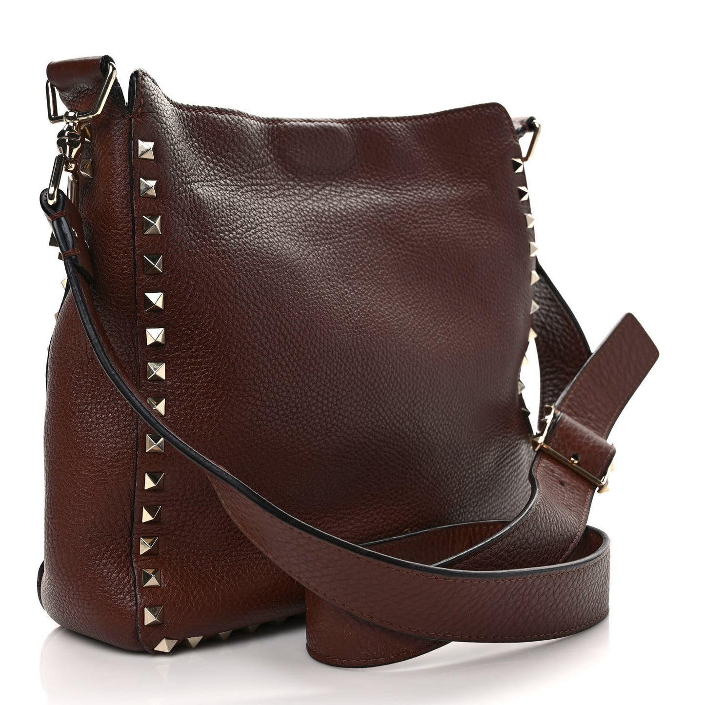 Pebbled Calfskin Small Rockstud Flip-Lock Messenger Bag Light Brown
