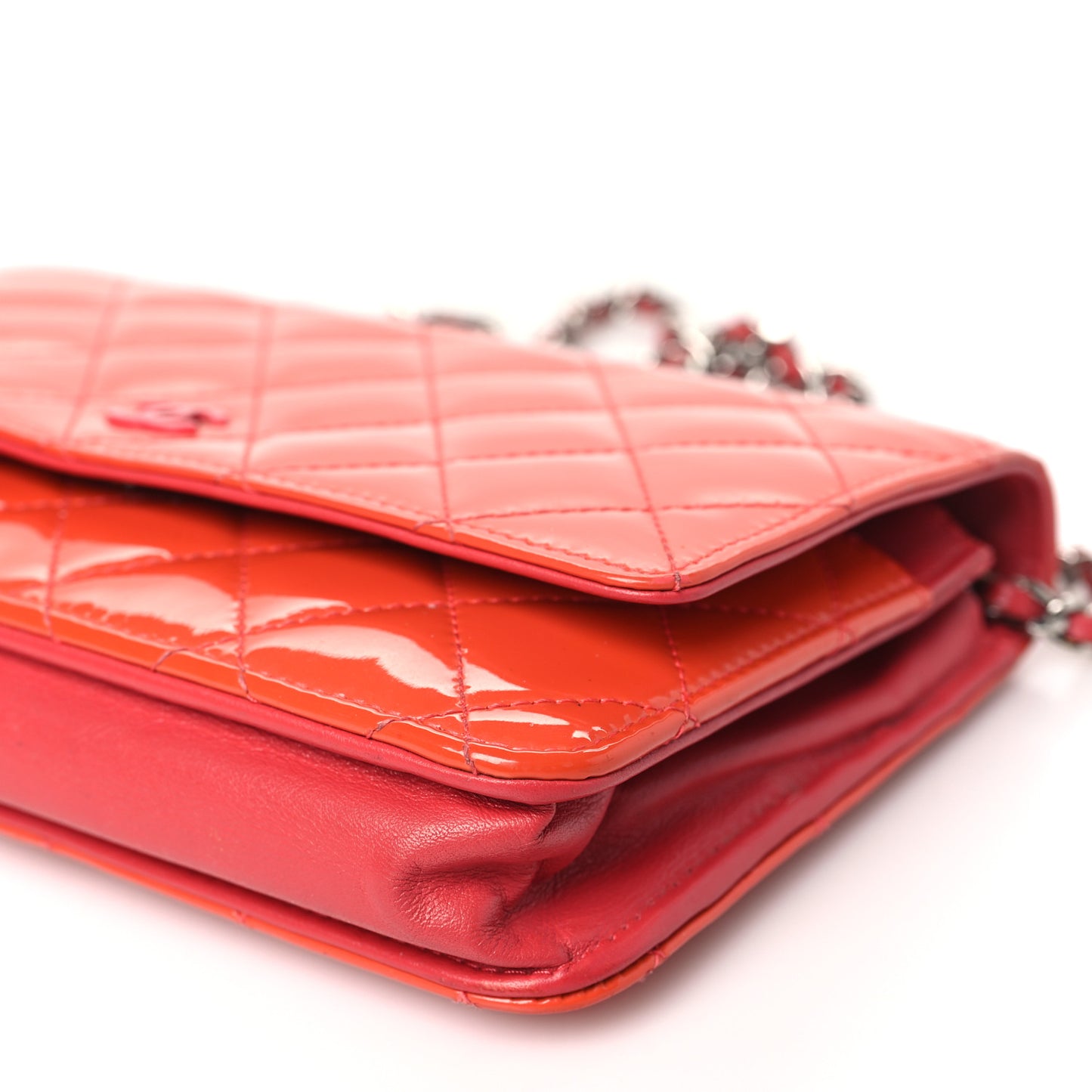 Patent Quilted Wallet On Chain WOC Dark Pink