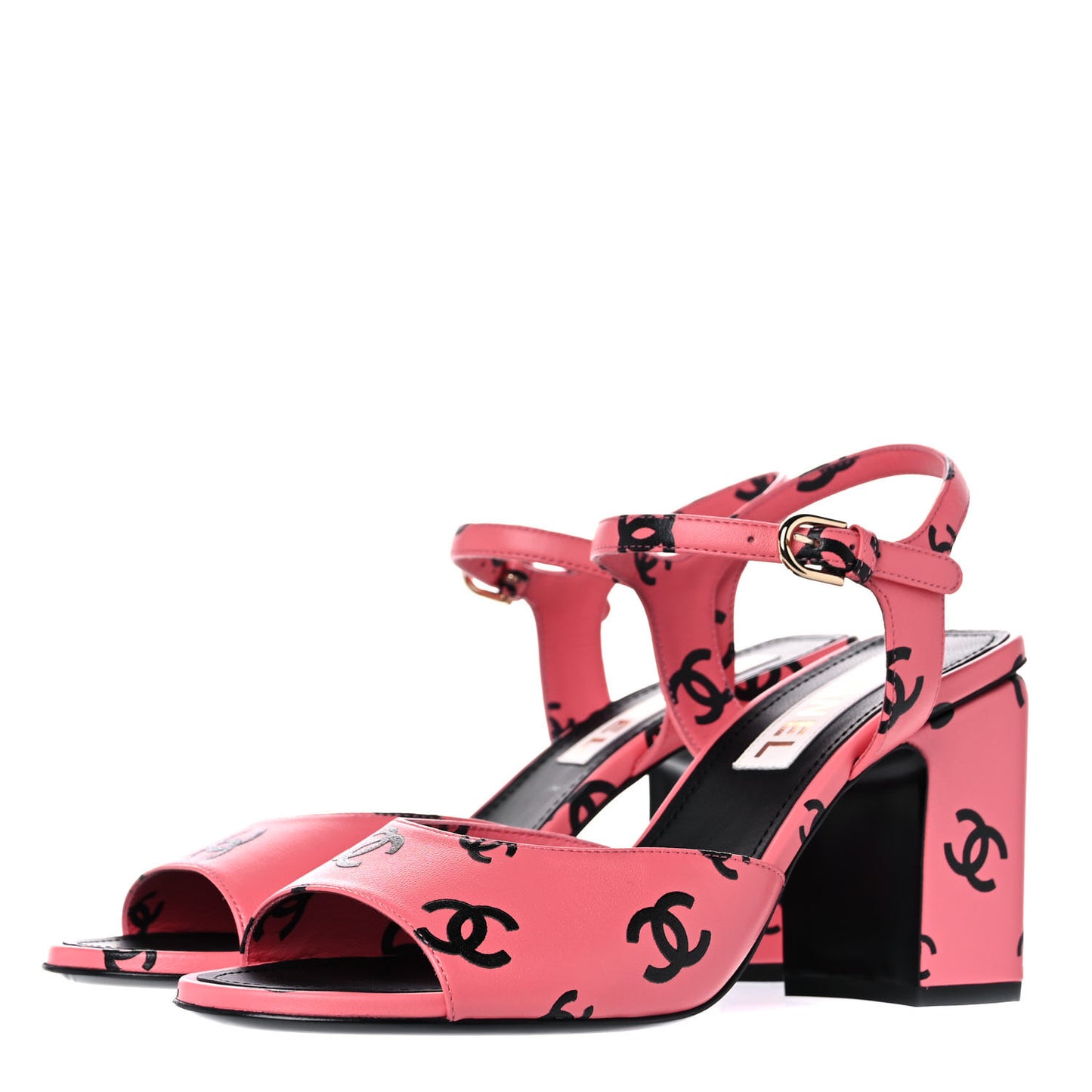 Lambskin Printed CC Sandals 40 Black Pink