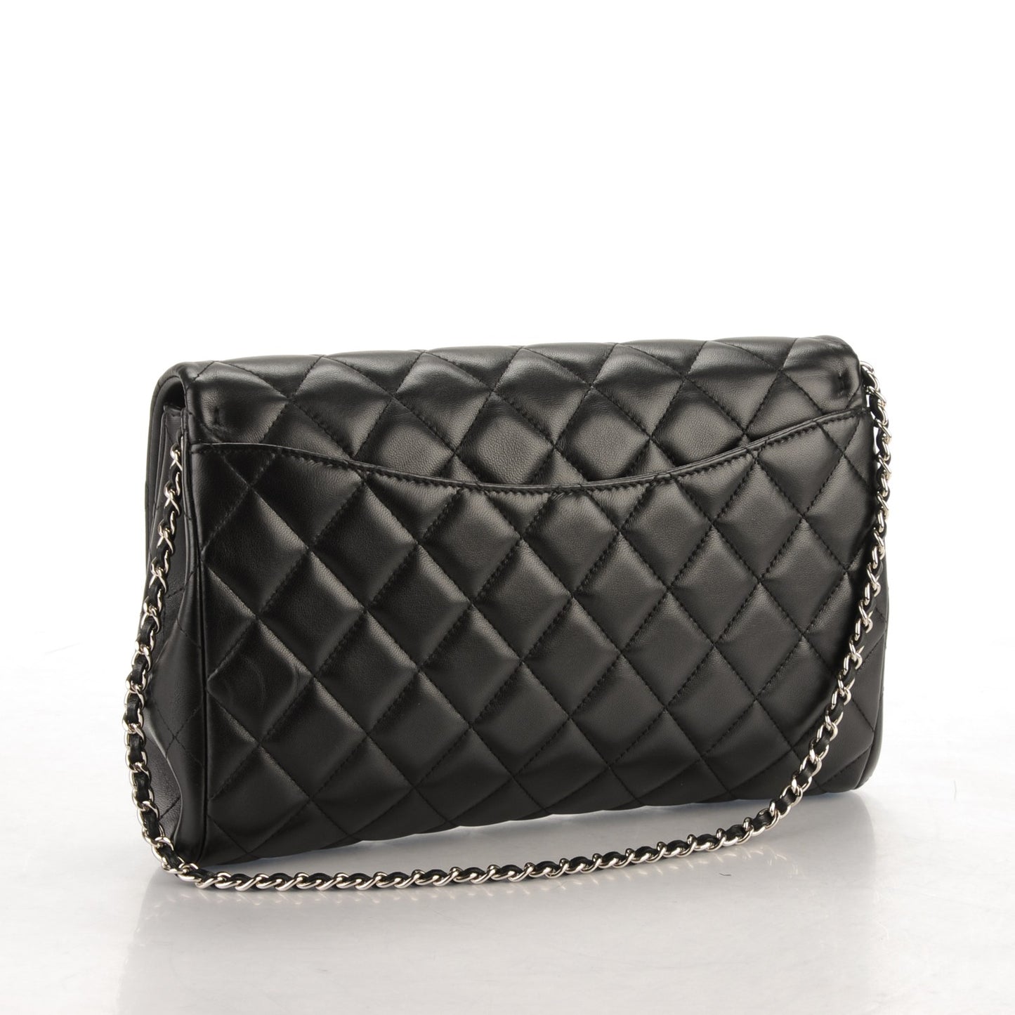 Lambskin Quilted Clutch With Chain Flap Black