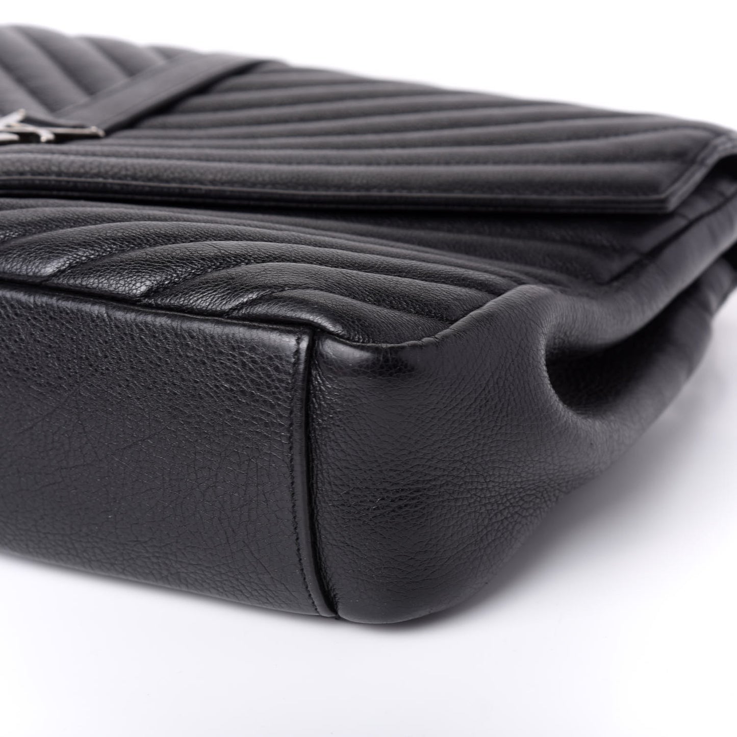 Sheepskin Matelasse Chevron Monogram Large College Satchel Black