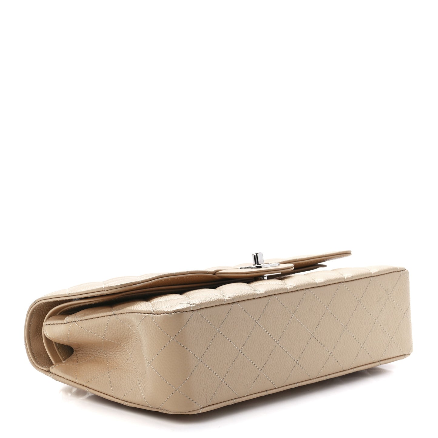 Caviar Quilted Medium Double Flap Beige