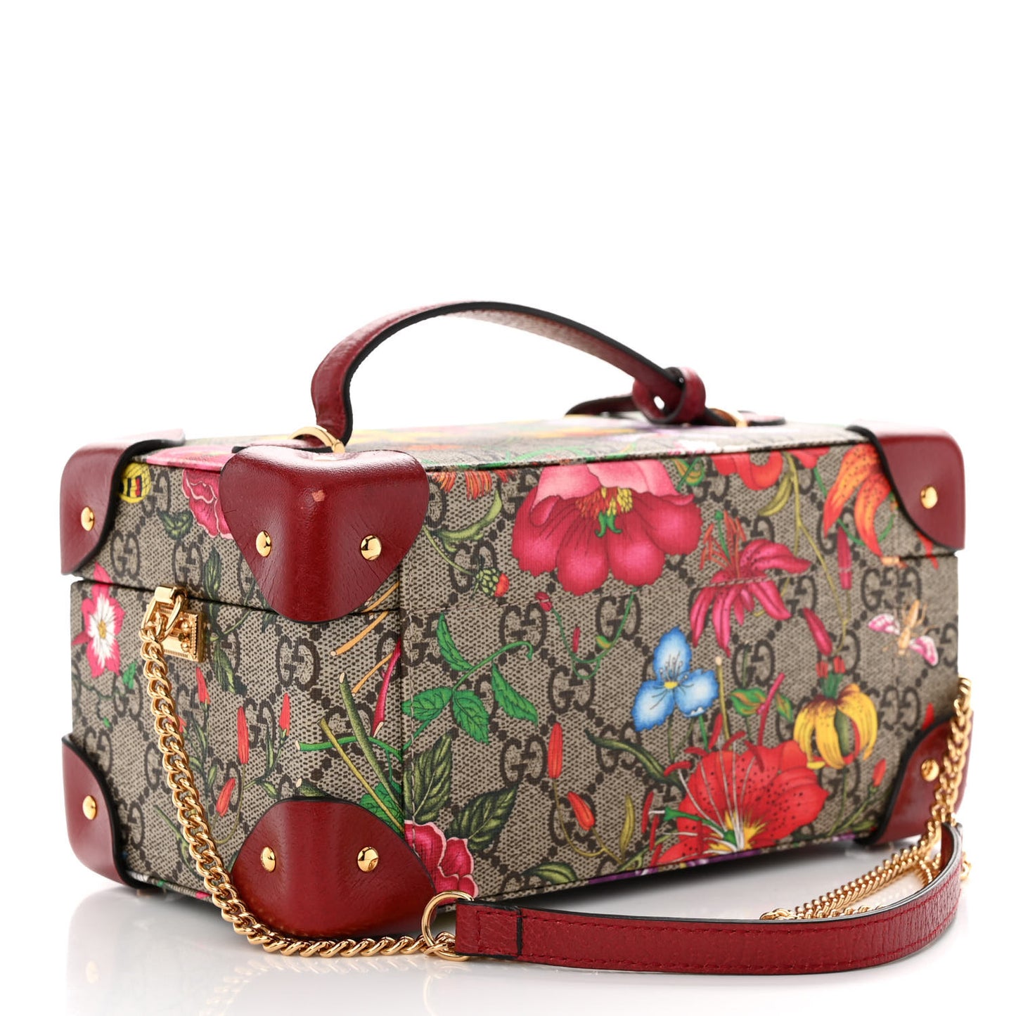 GG Supreme Monogram Flora Padlock Jewelry Case Red