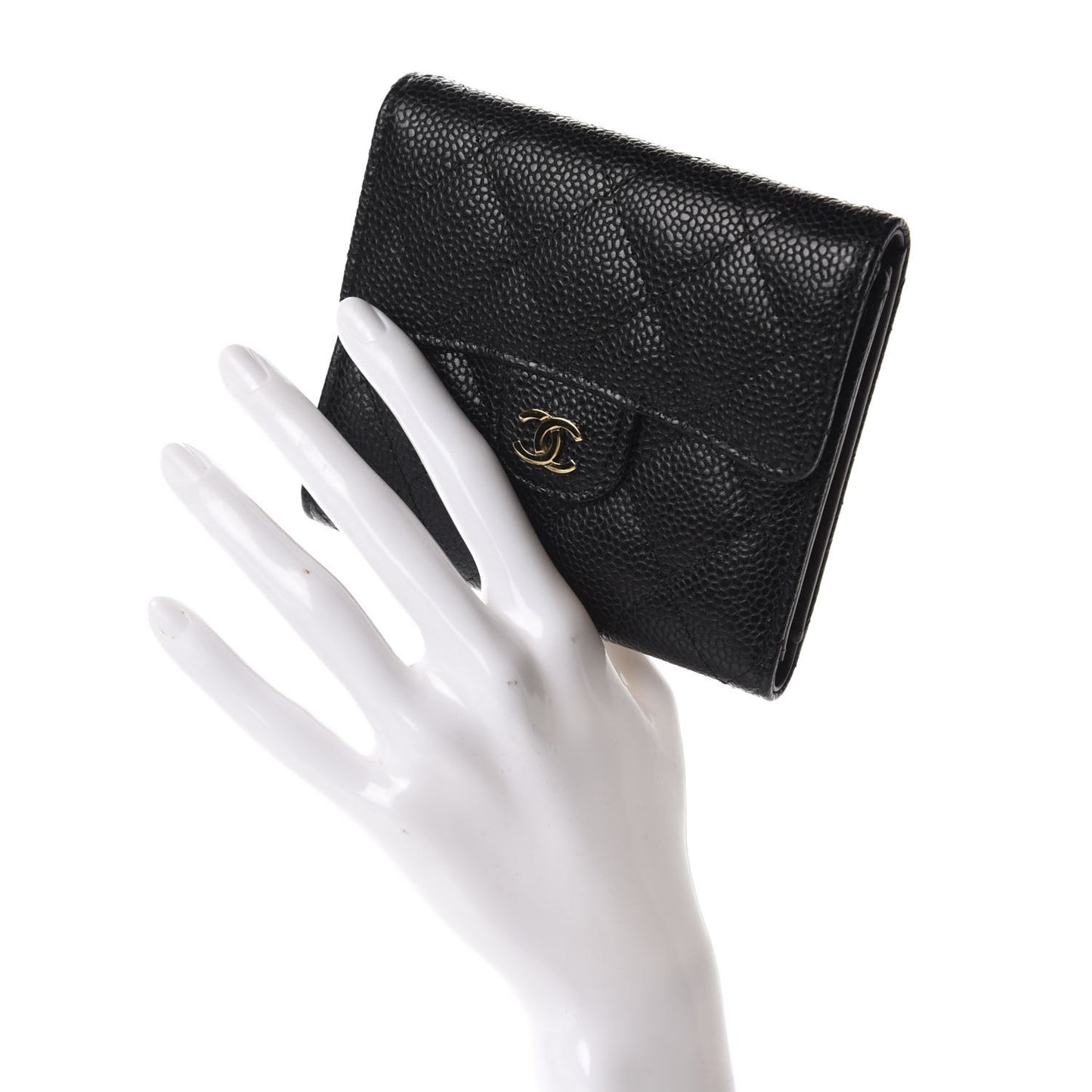 Caviar Quilted Compact Flap Wallet Black