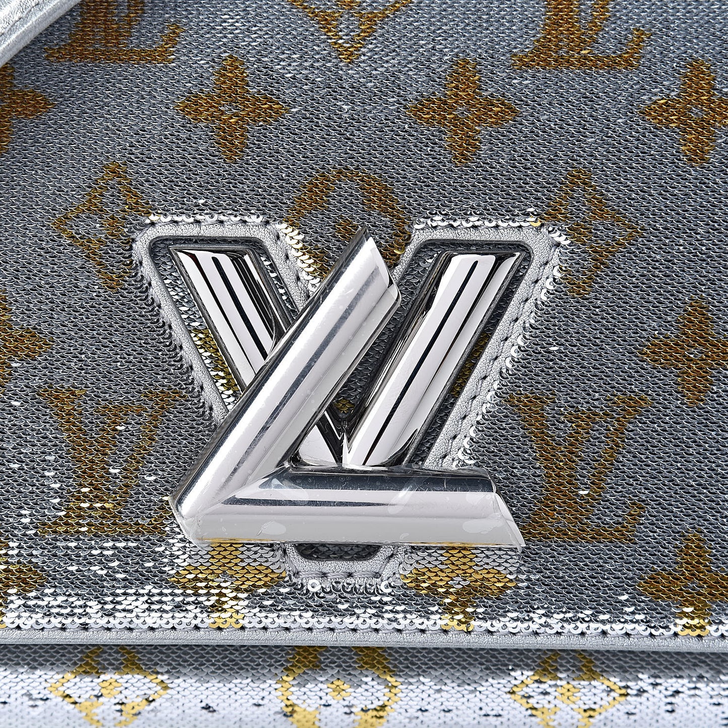 Sequins Monogram Twist Shoulder Bag PM Gold Silver