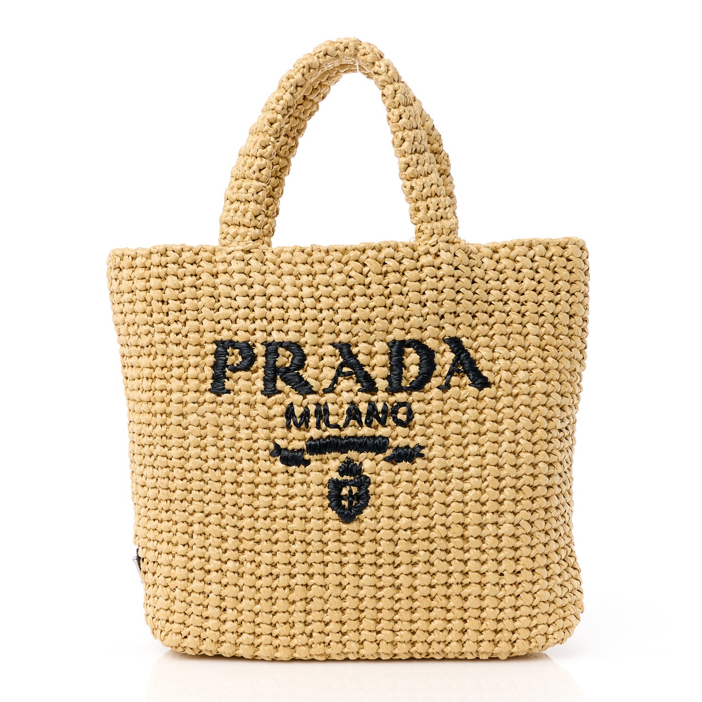 Yarn Raffia Effect Crochet Embroidered Small Logo Tote Naturale