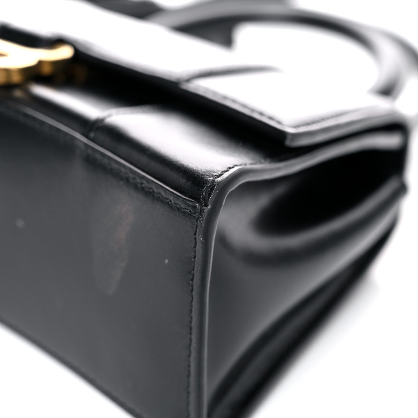 Shiny Box Calfskin Hourglass Top Handle Bag XS Black