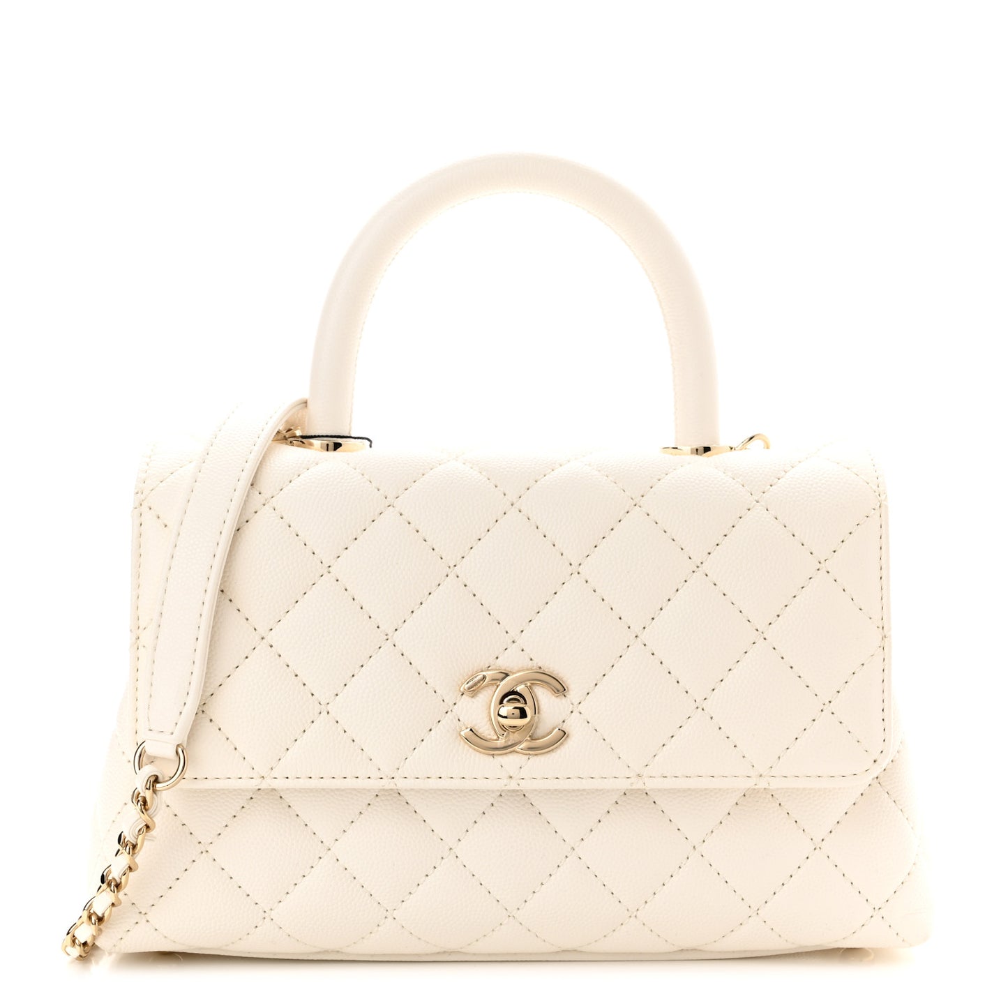 Caviar Quilted Mini Coco Handle Flap White