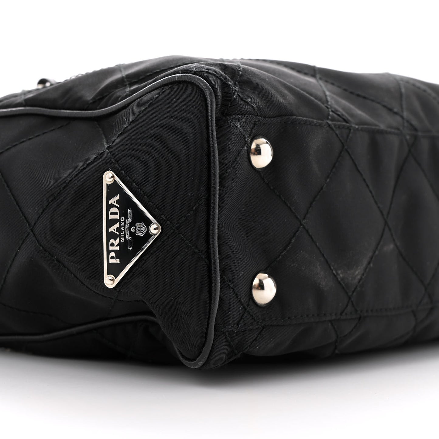 Nylon Tessuto Quilted Chain Shoulder Bag Black