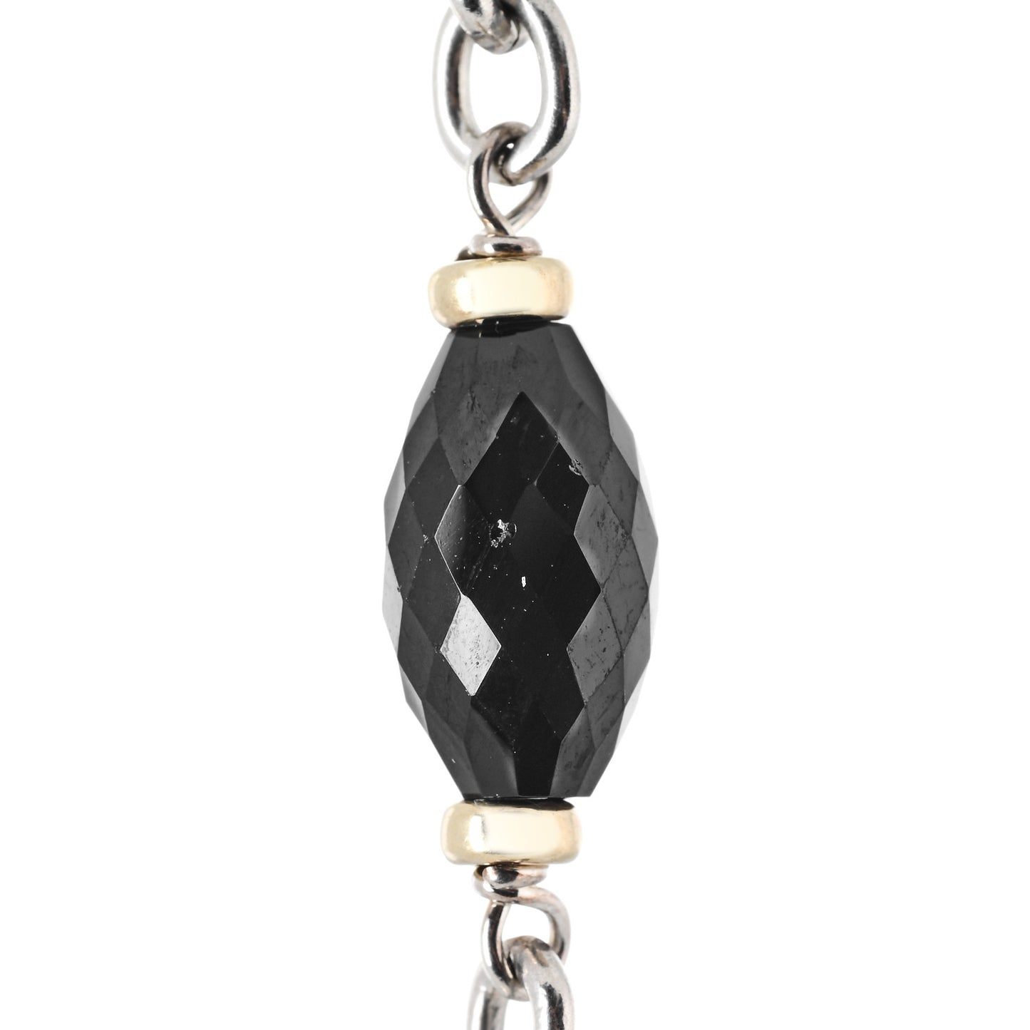 Sterling Silver 18K Yellow Gold Black Onyx Figaro Chain Necklace 72"