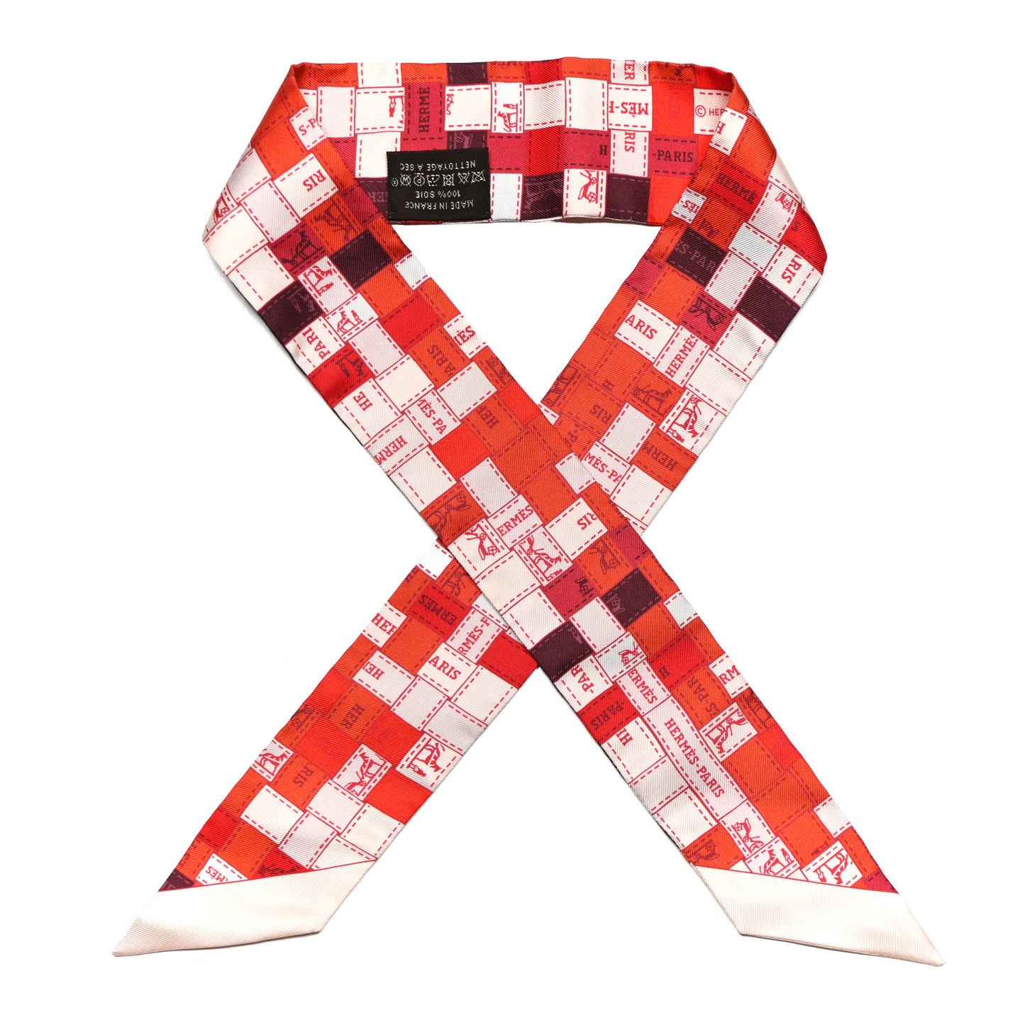 Silk Bolduc Au Carre Twilly Rouge Bordeaux Creme