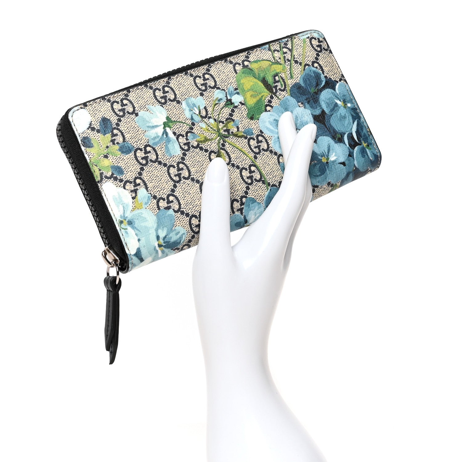 Gucci GG Supreme Monogram Blooms Zip Around Wallet Blue 2 of 7