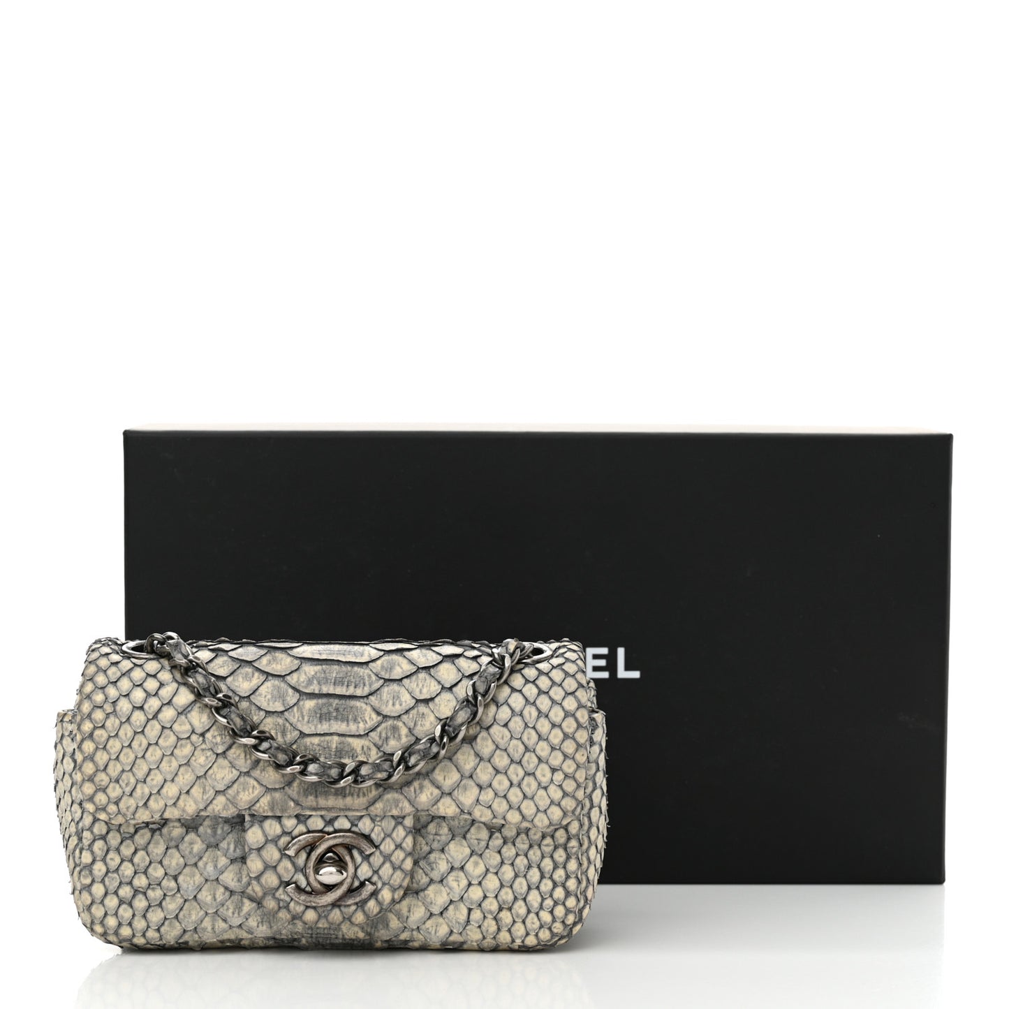 Snakeskin Extra Mini Rectangular Flap Grey