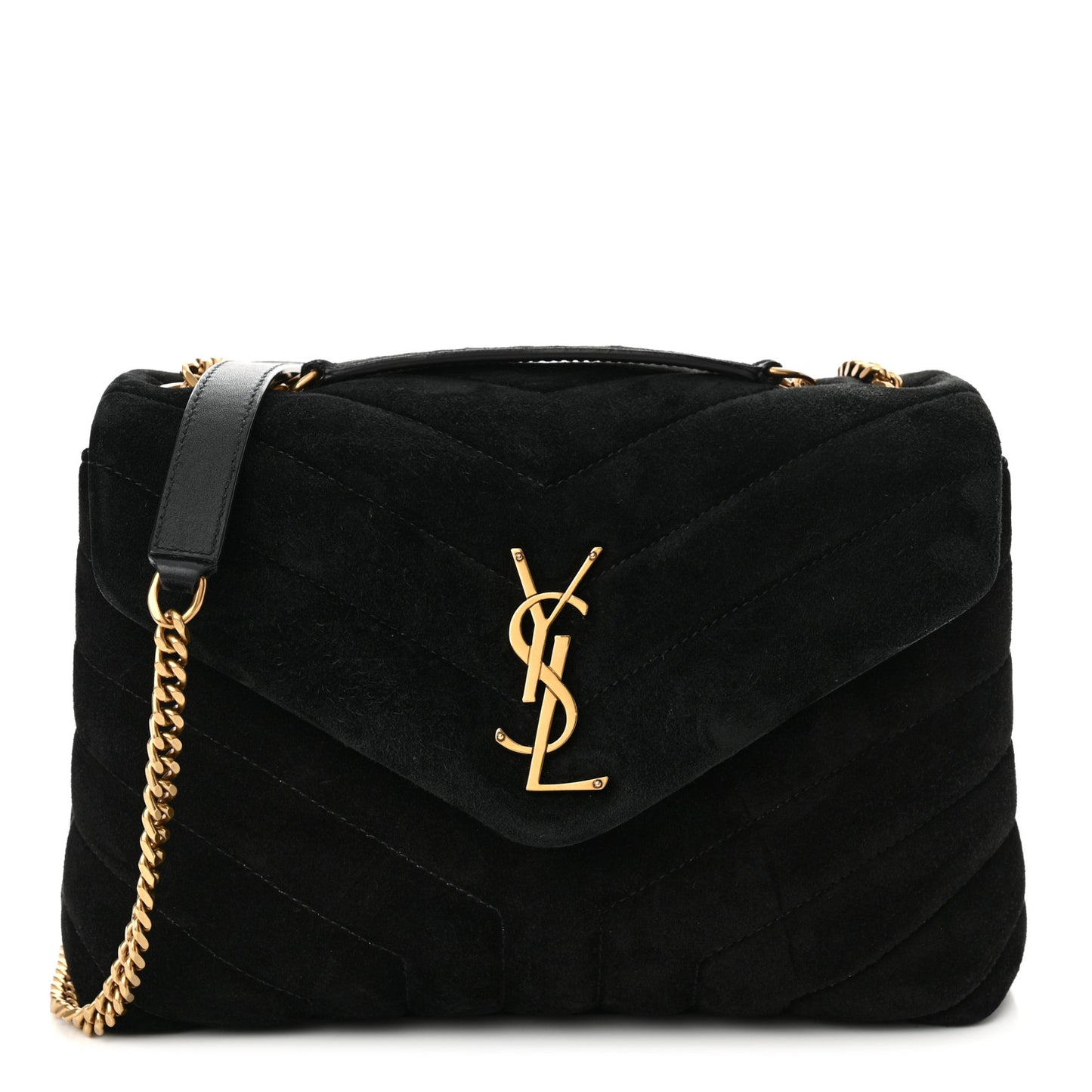 Suede Calfskin Y Quilted Monogram Small Loulou Chain Satchel Black