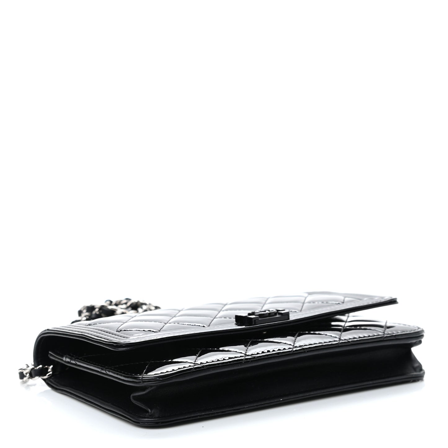 Patent Calfskin Quilted Boy Wallet On Chain WOC Black
