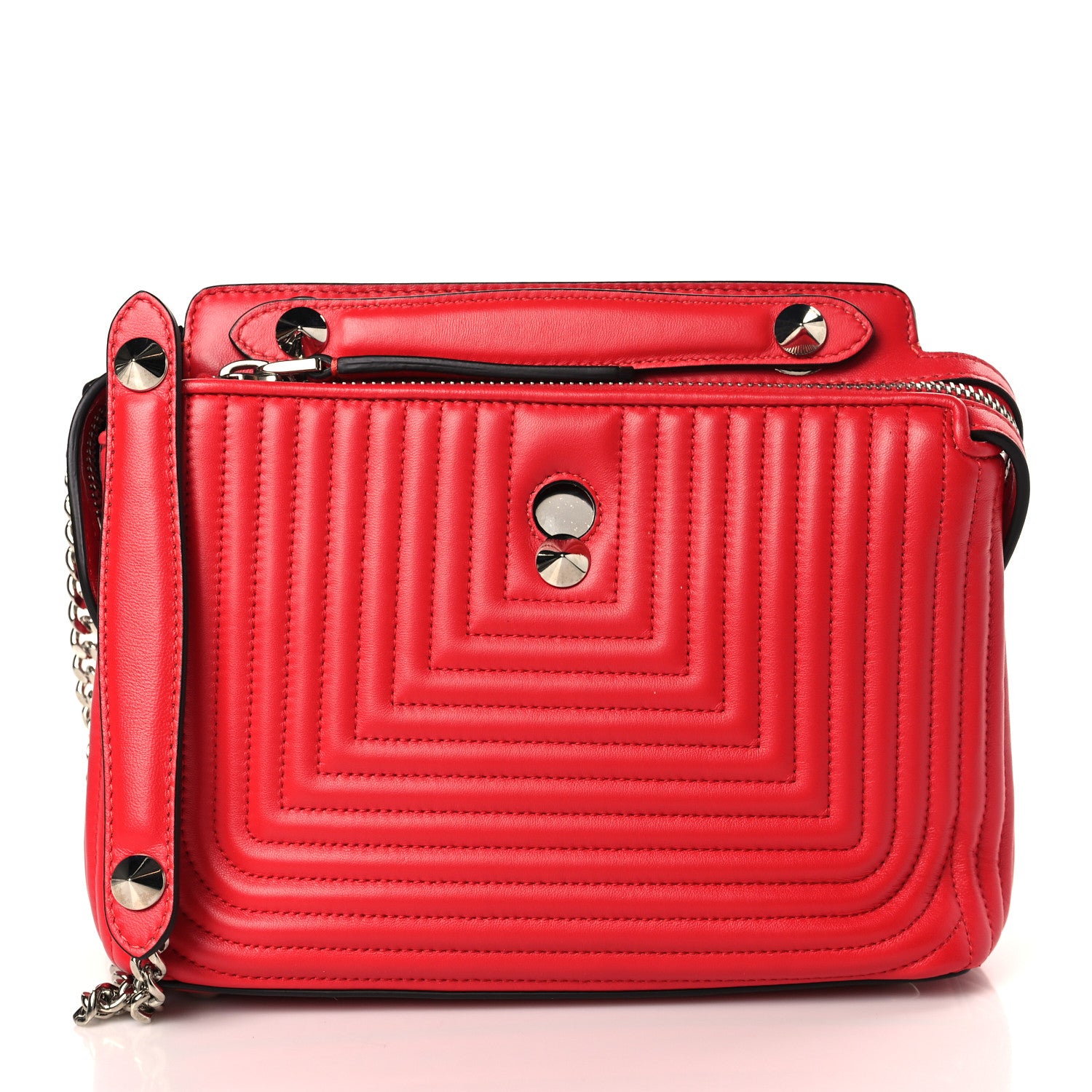 Fendi Shiny Nappa Trapuntata Small DotCom Click Chain Satchel Rojo 2 of 10