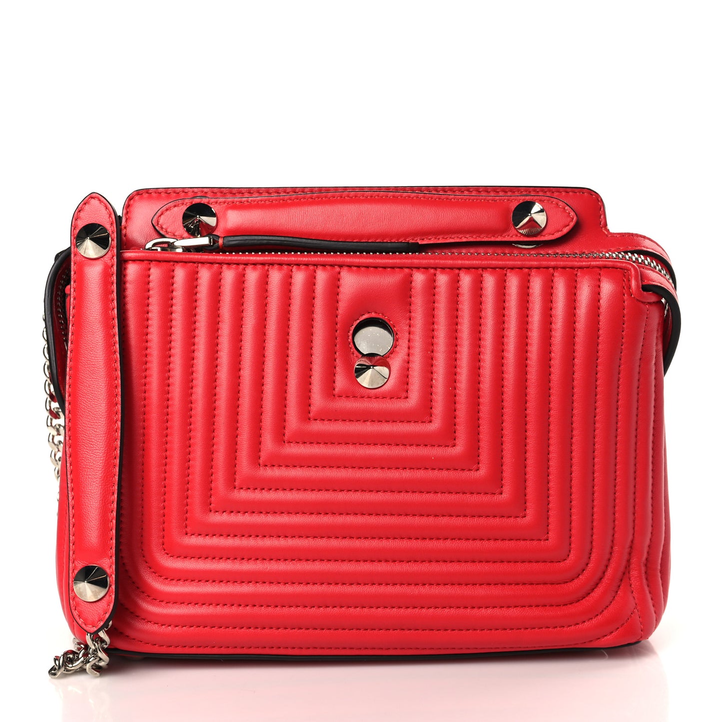 Shiny Nappa Trapuntata Small DotCom Click Chain Satchel Rojo