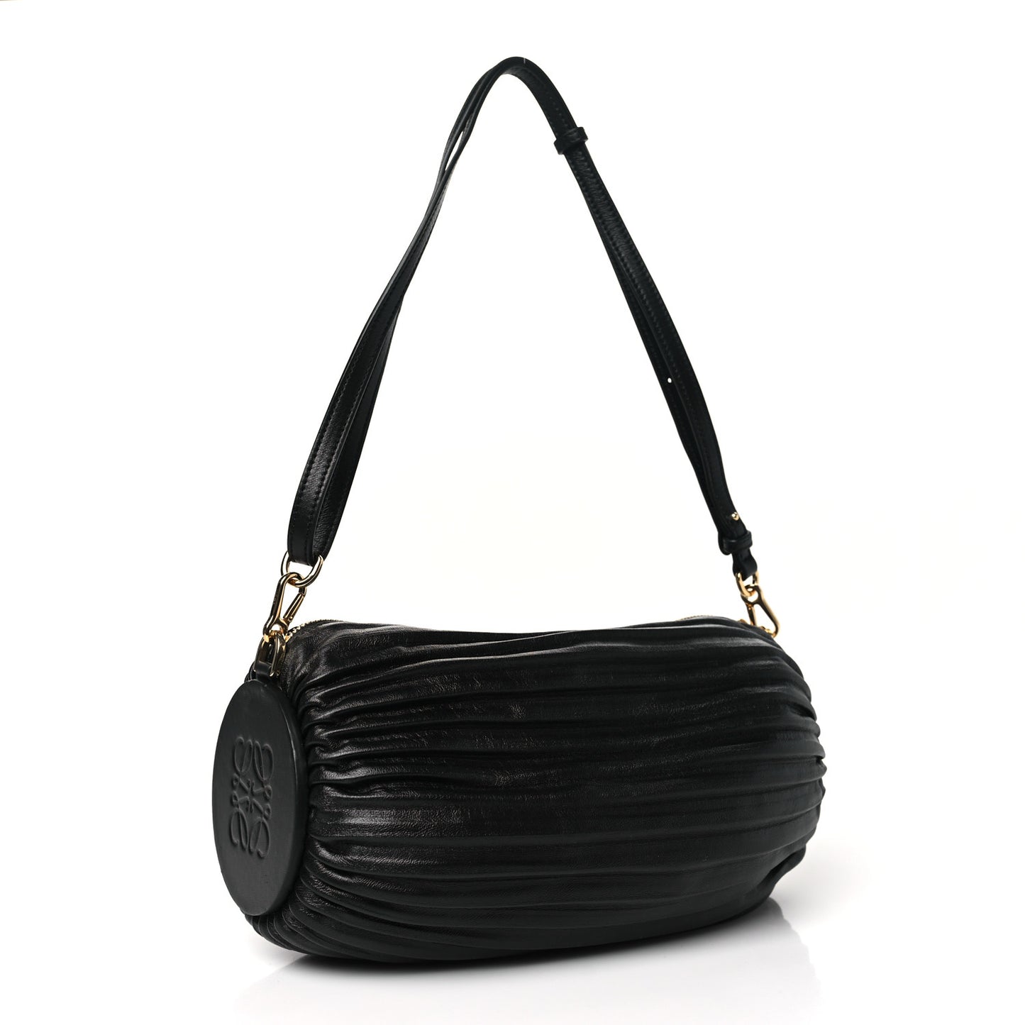 Lambskin Pleated Bracelet Pouch Shoulder Bag Black