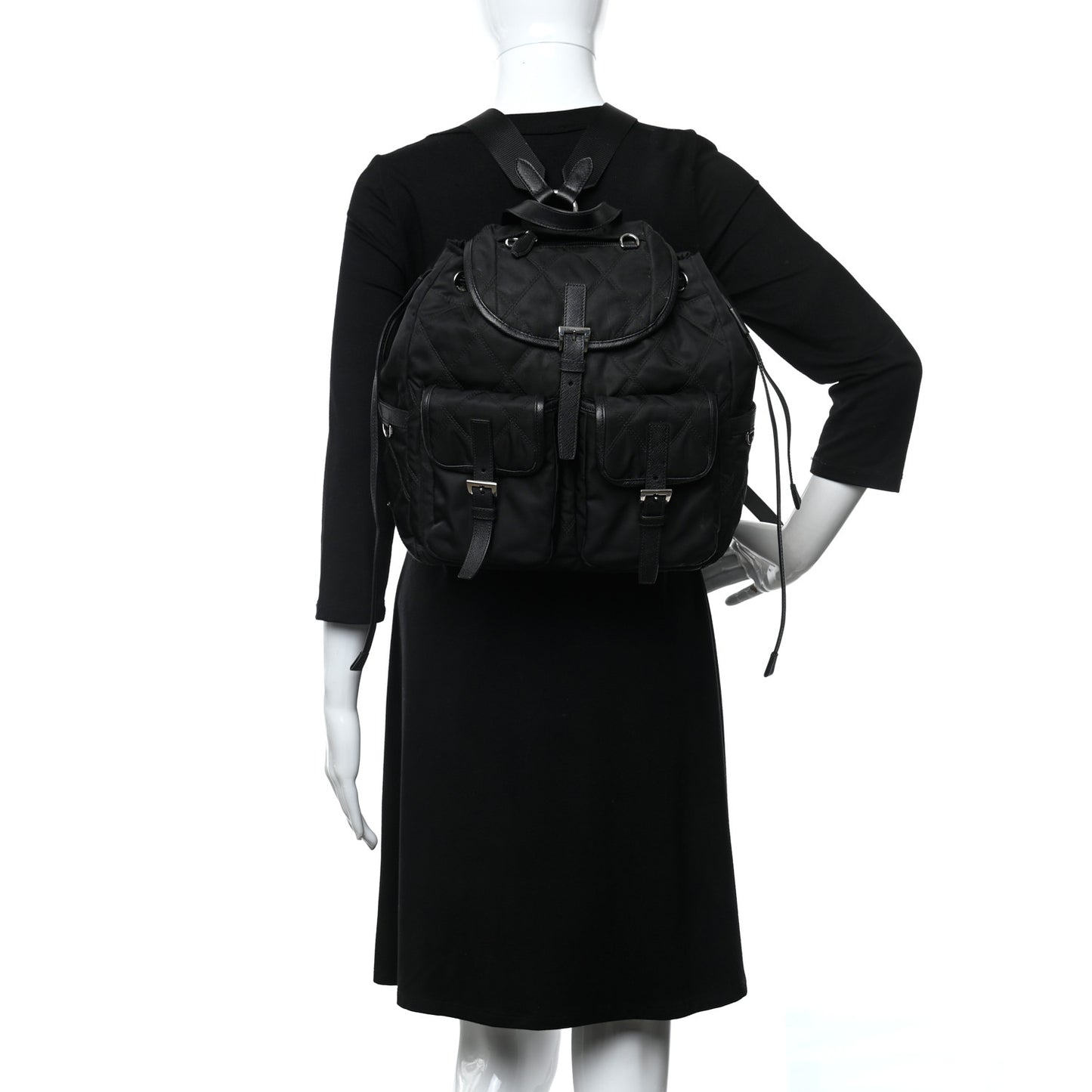 Tessuto Nylon Saffiano Vela Quilted Backpack Black