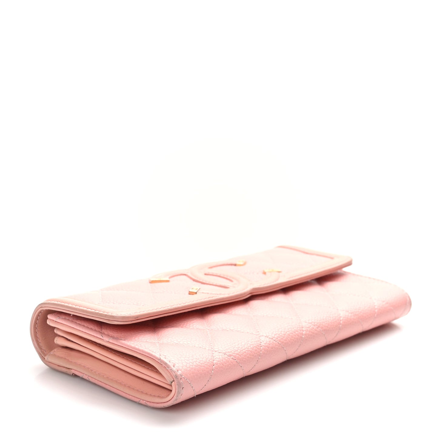 Caviar Quilted Large Filigree Gusset Flap Wallet Pink