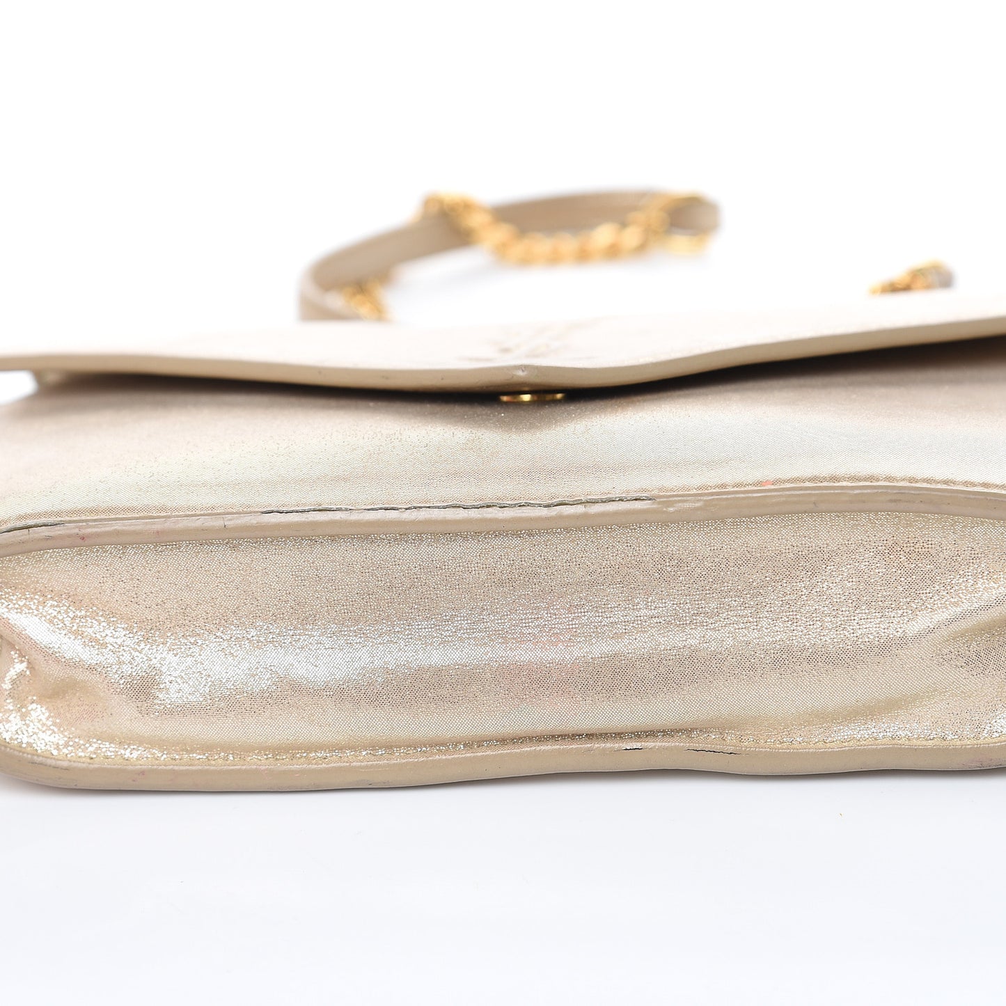 Metallic Fabric Monogram Envelope Chain Wallet Champagne