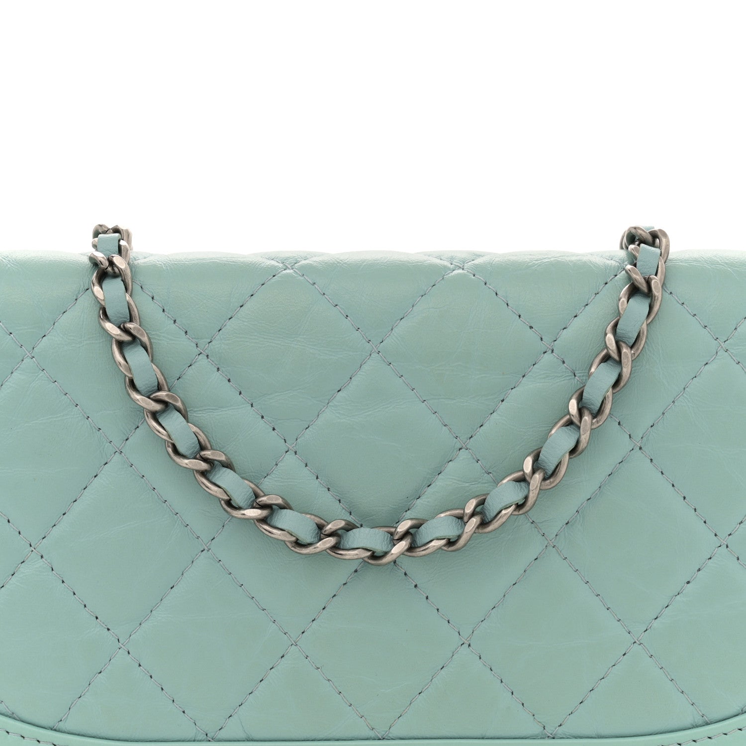 Chanel Aged Calfskin Quilted Gabrielle Wallet On Chain WOC Light Blue 8 of 12