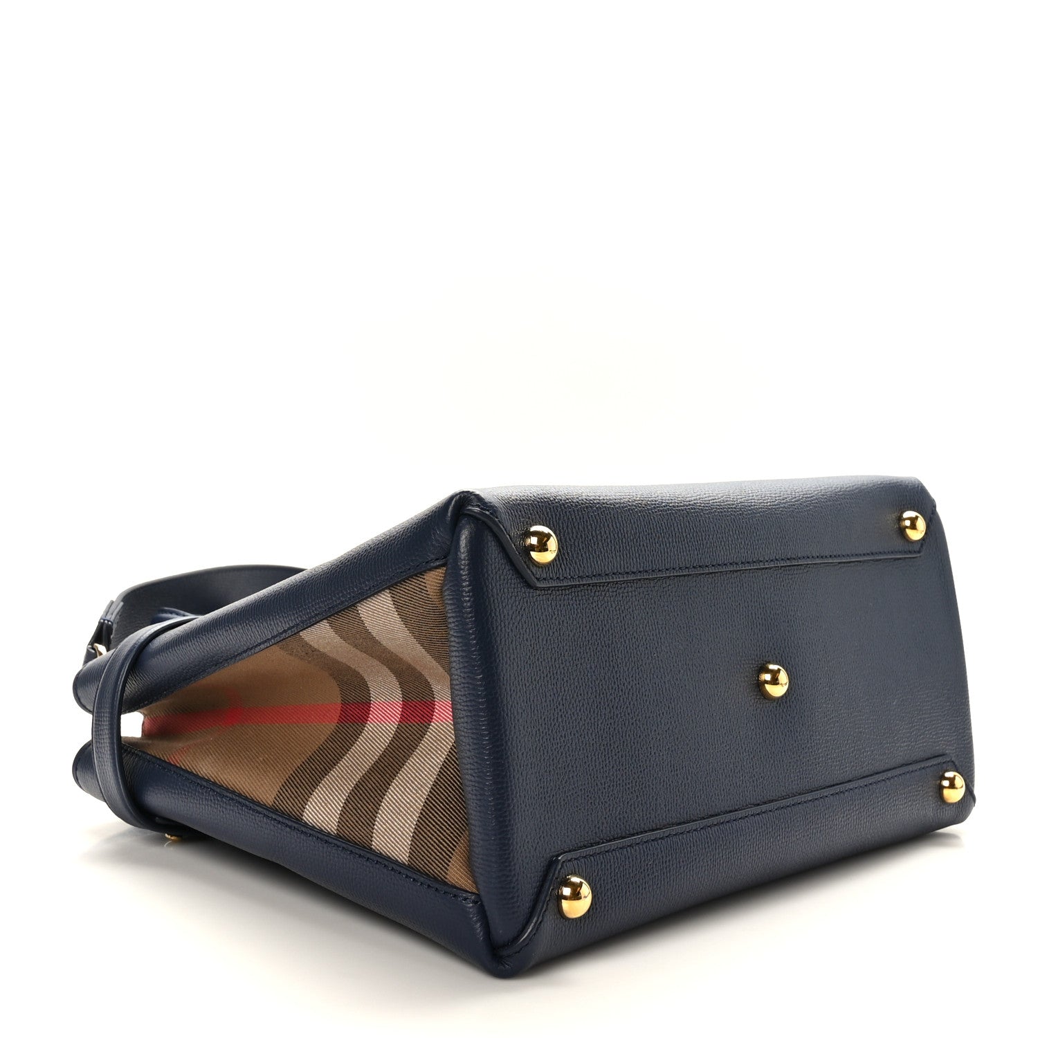 Burberry Derby Calfskin Vintage Check Medium Banner Tote Regency Blue 4 of 9