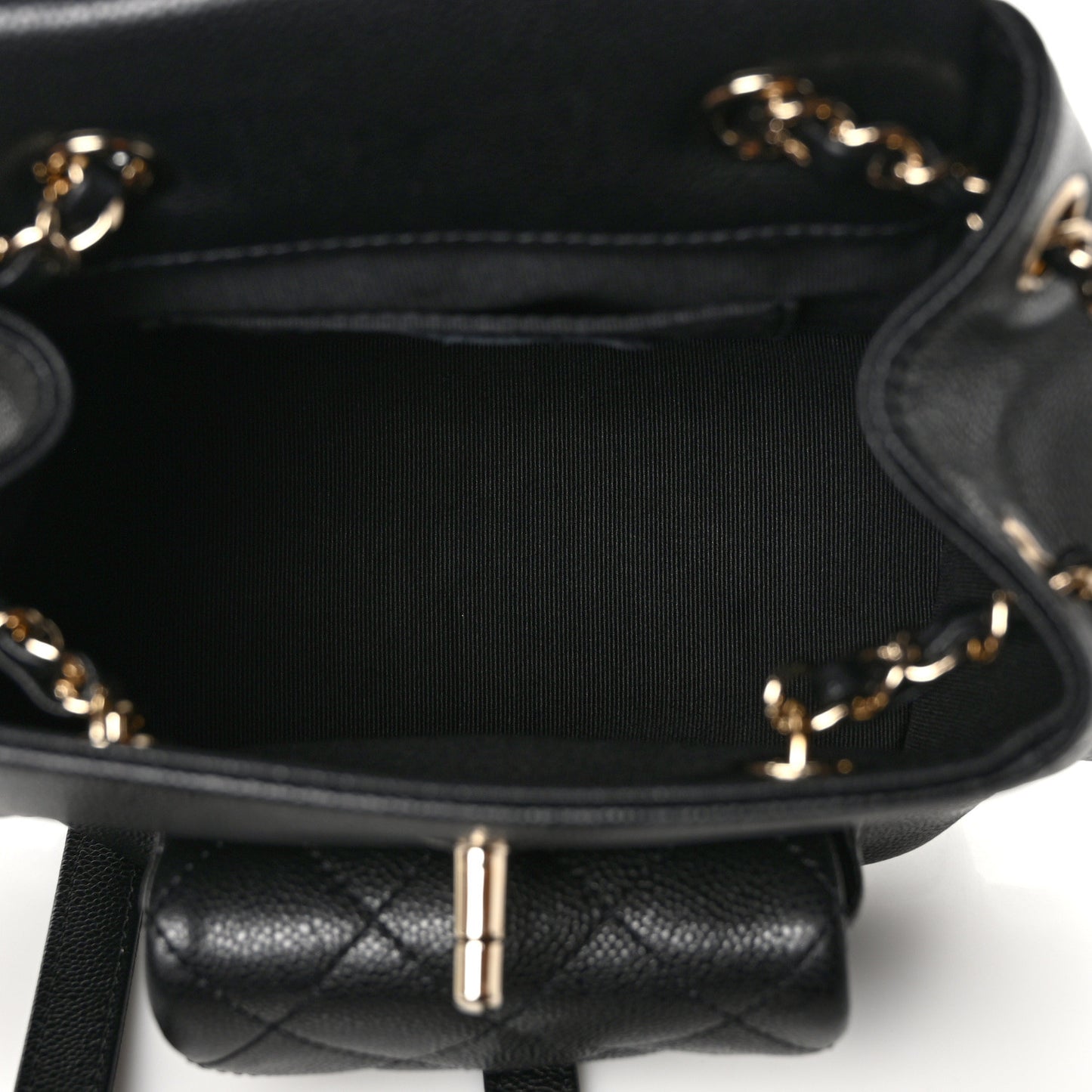 Shiny Caviar Quilted Small Pockets Drawstring Backpack Black