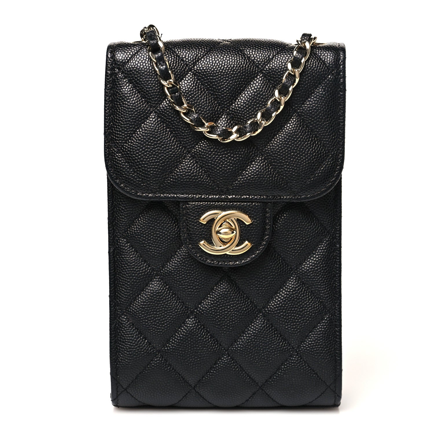 chanel mini phone holder backpack Women's Grosgrain Chanel Black Lambskin Leather Smartphone Holder in Black