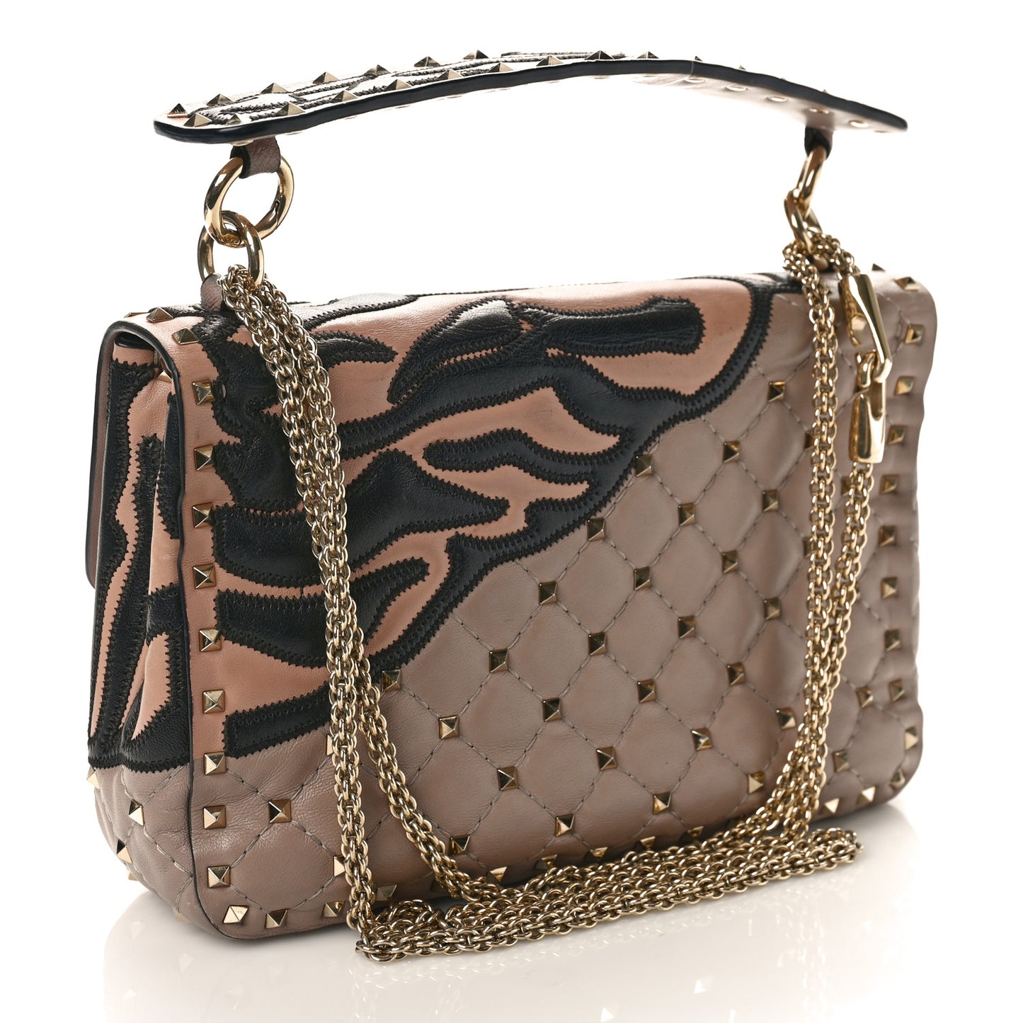 Nappa Crystal Tiger Medium Rockstud Spike Shoulder Bag Poudre