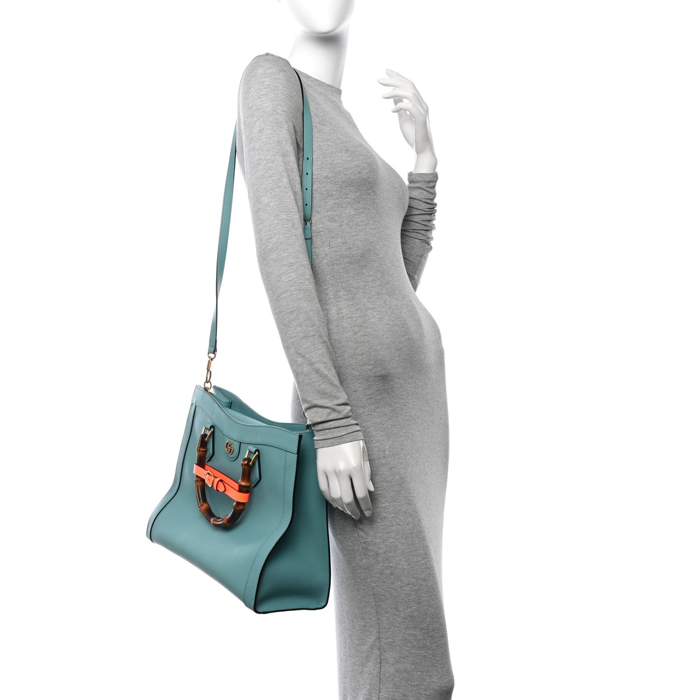 Wonka Grain Calfskin Medium Diana Tote Bag Dusty Azure Orange Fluo
