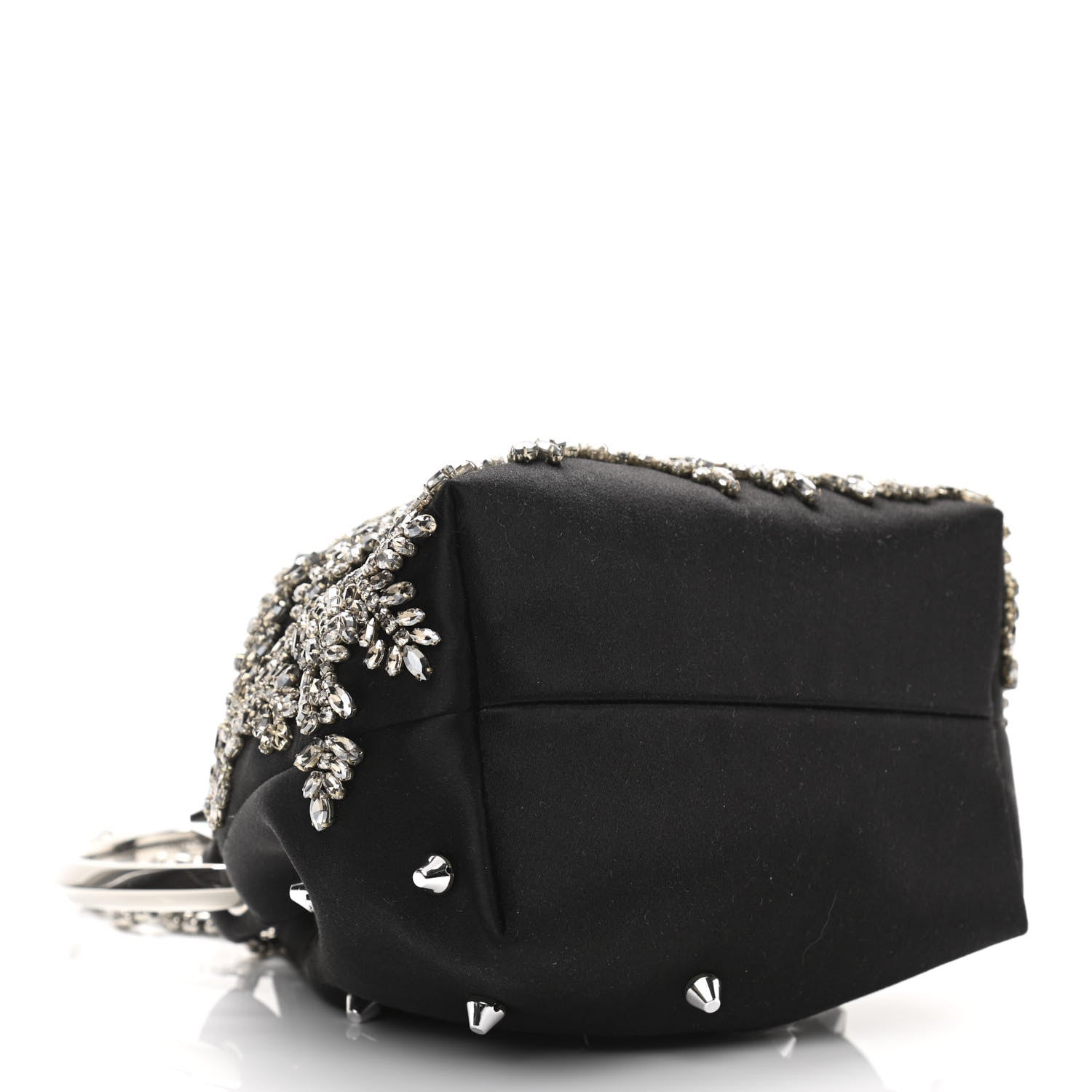Jimmy Choo Satin Crystal Embellished Bon Bon Bucket Bag Black 4 of 11