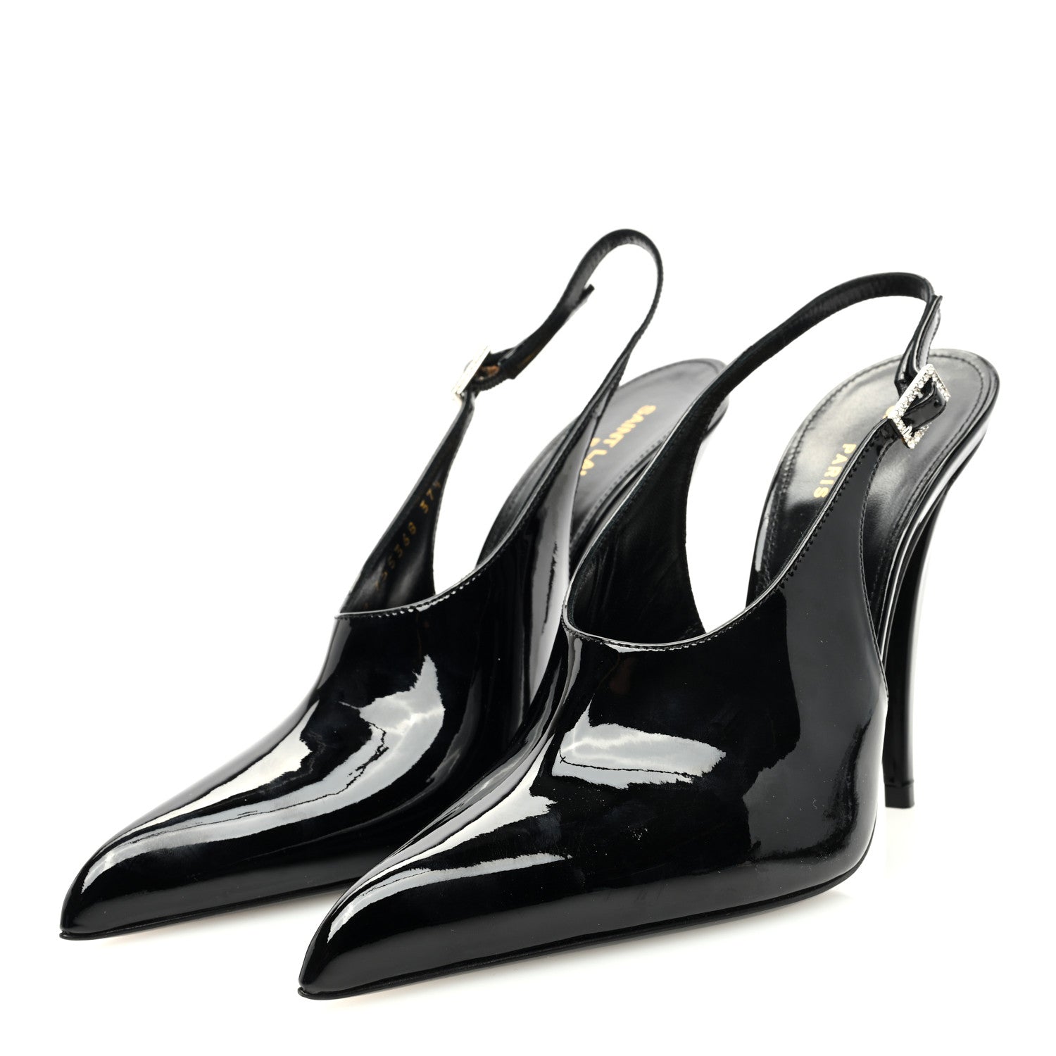 Saint Laurent Patent Calfskin Nico 110 Slingback Pumps 37.5 Black 3 of 7