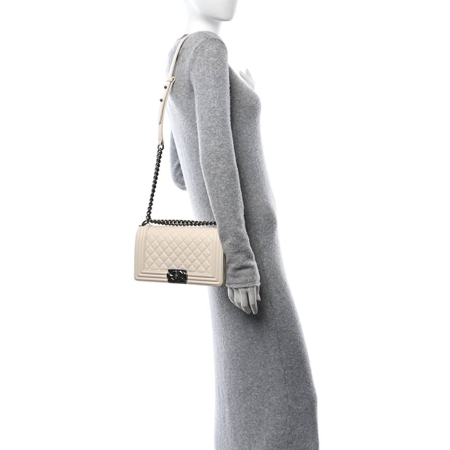 Chanel Caviar Quilted Medium Boy Flap Ivory 2 of 12