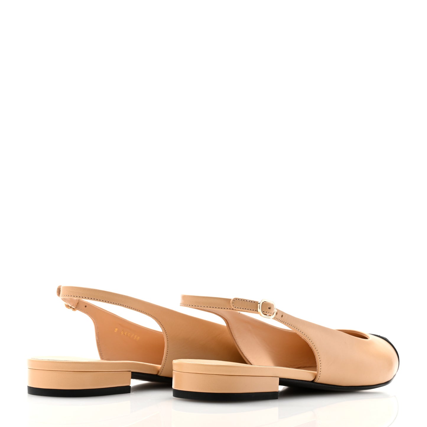 Goatskin Grosgrain Pointed Toe CC Slingback Flats 40 Beige Black