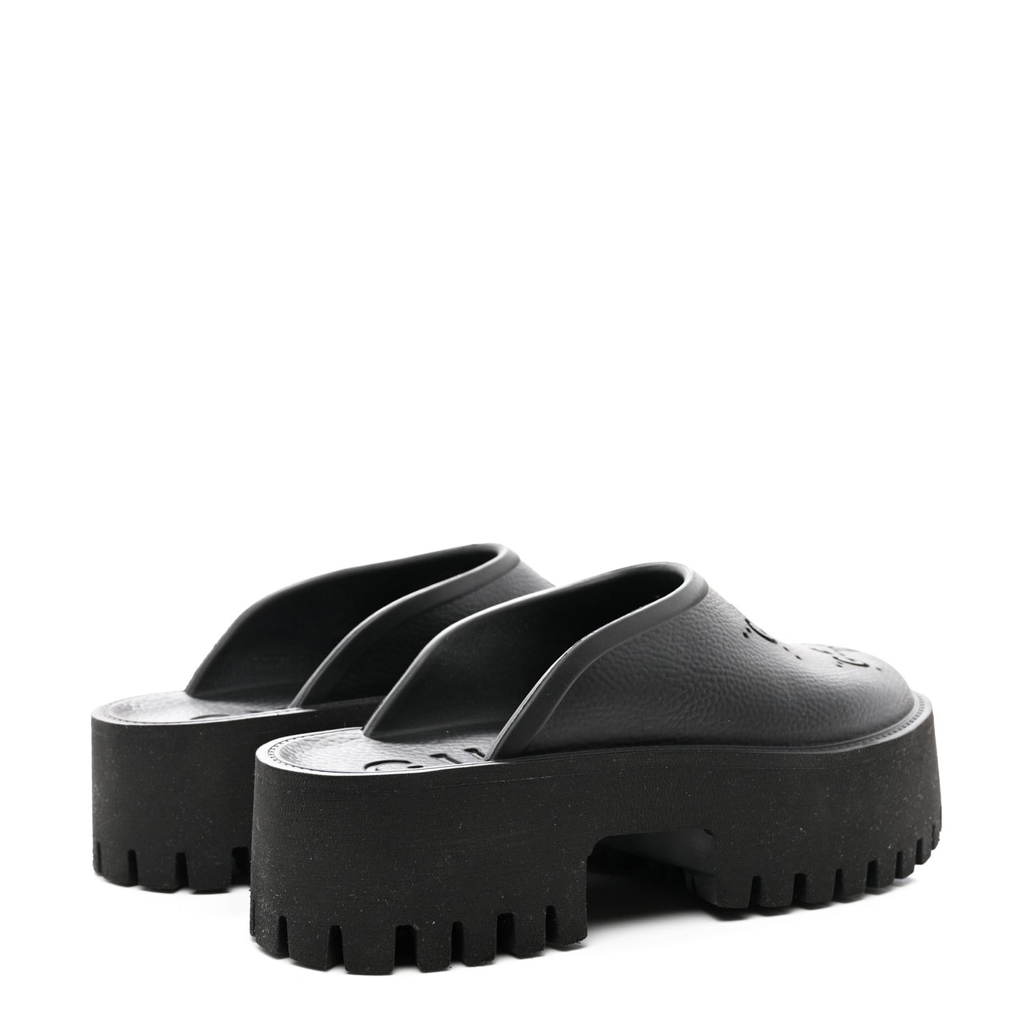 Rubber GG Monogram Perforated Elea Platform 55mm Lug Sole Sandals 38 Black