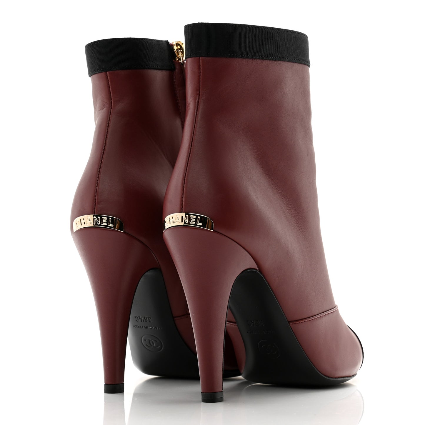 Lambskin Grosgrain Cap Toe Short Ankle Boots 36.5 Burgundy Black