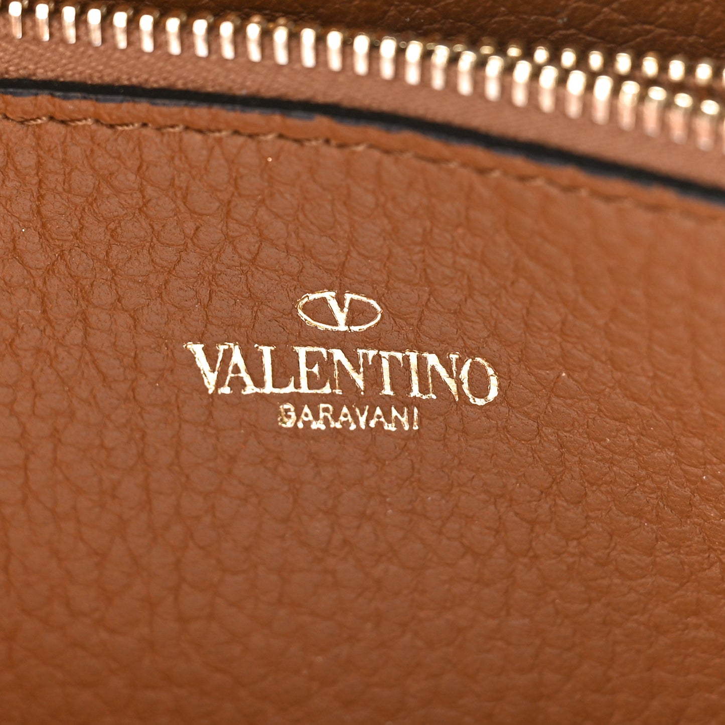 Grained Calfskin Rockstud Zip Around Wallet Bright Cognac