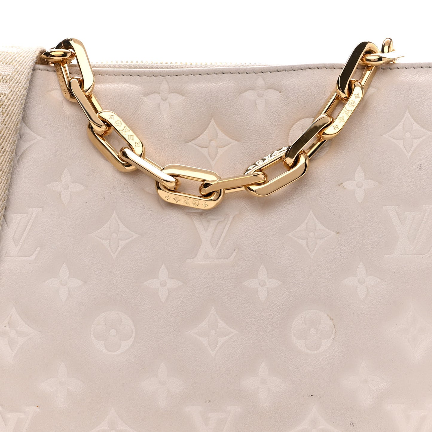 Lambskin Embossed Monogram Coussin PM Beige Cream