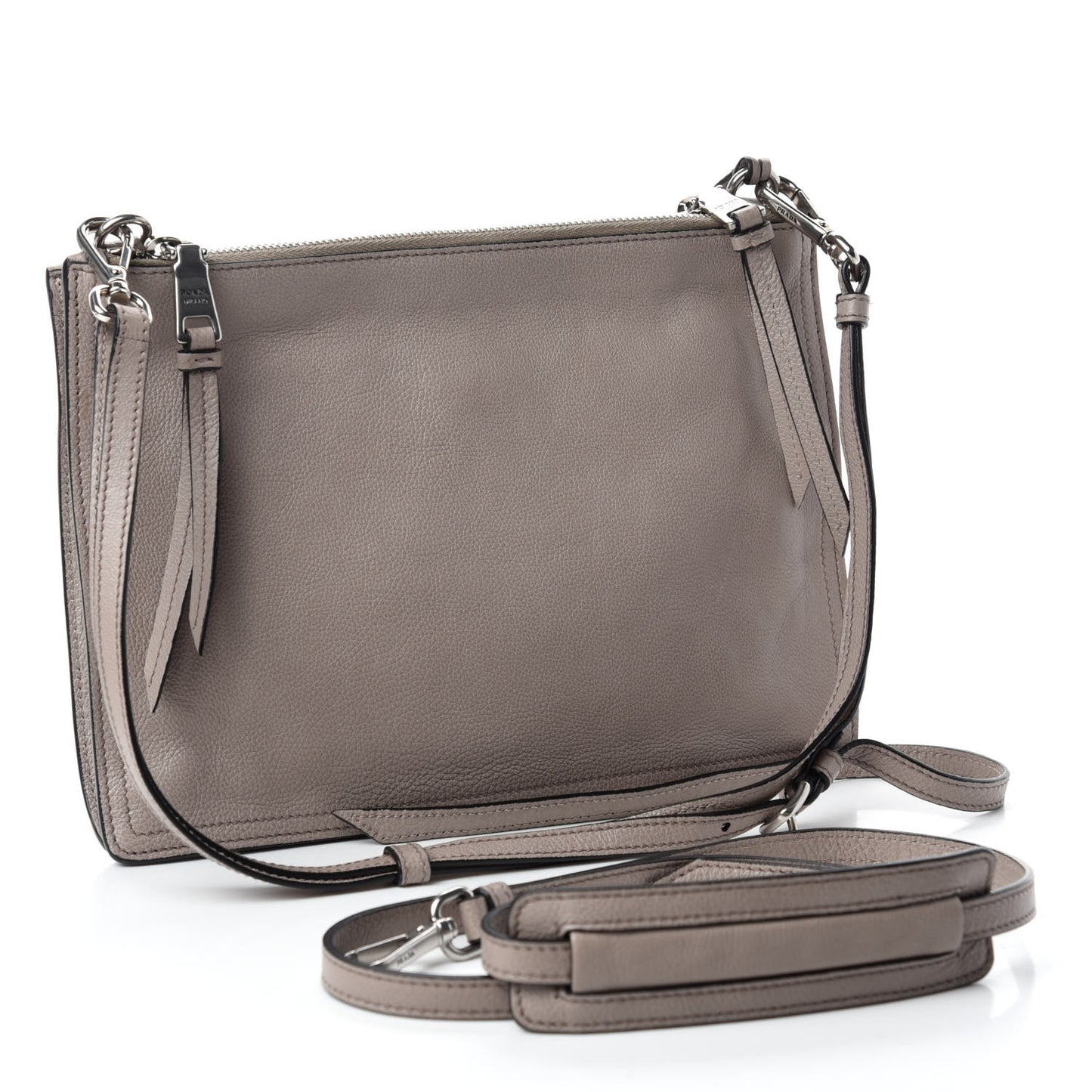 Glace Calf Etiquette Double Zip Crossbody Bag Pomice Astrale