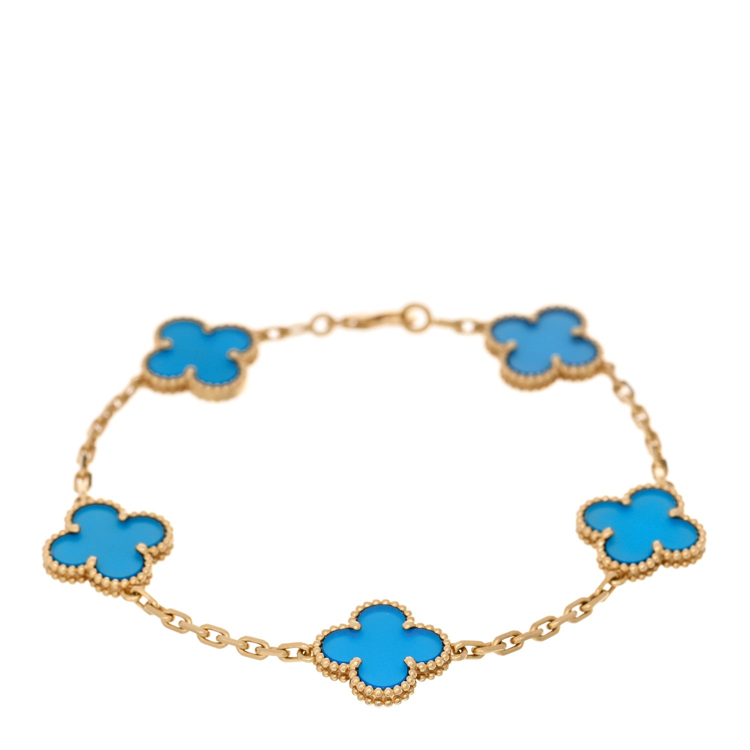 Van Cleef & Arpels 18K Yellow Gold Blue Agate 5 Motifs Vintage